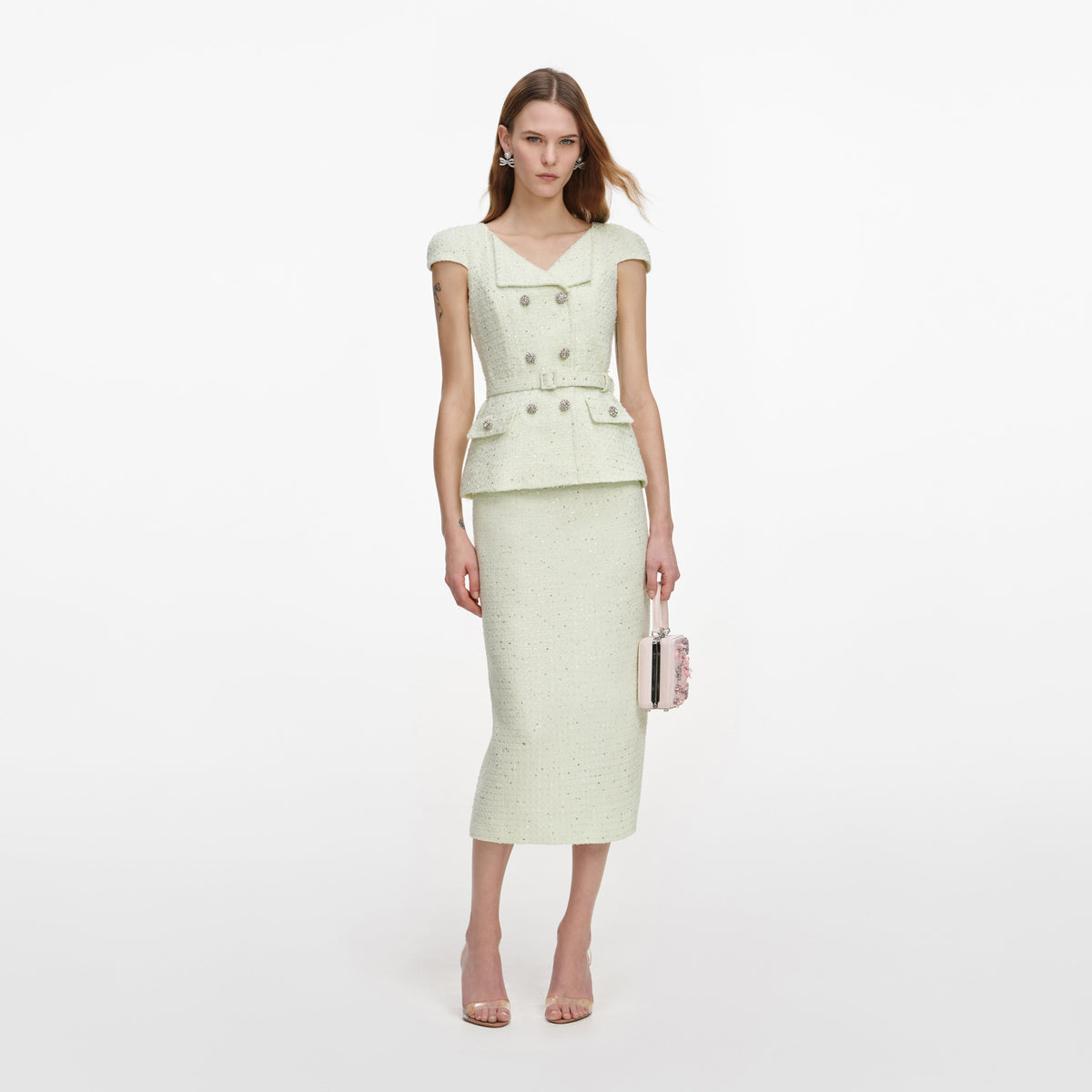 self-portrait - Lime Boucle Midi Dress - US 6 self-portrait - Lime Boucle Midi Dress - US 6