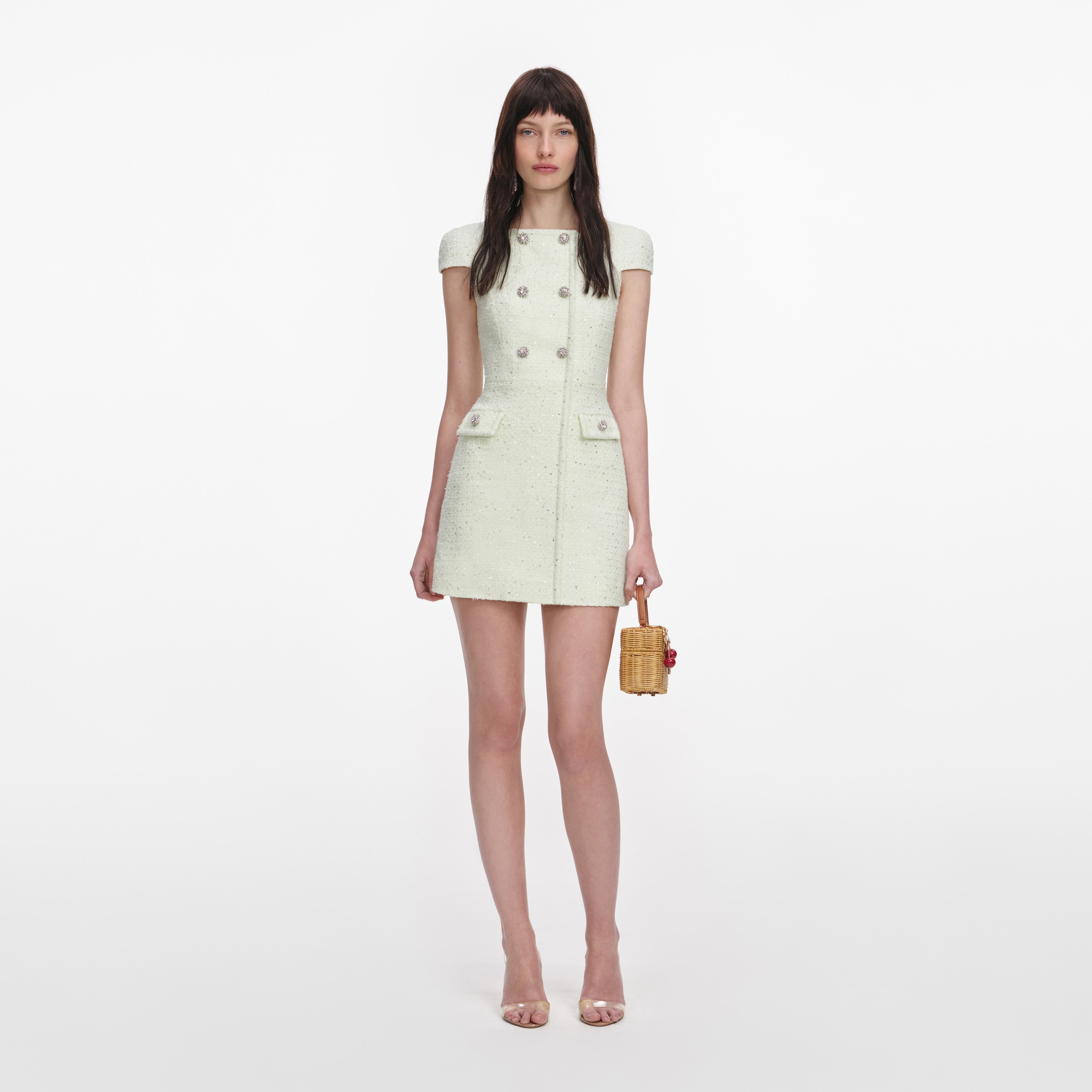 Lime Boucle Mini Dress – self-portrait-US