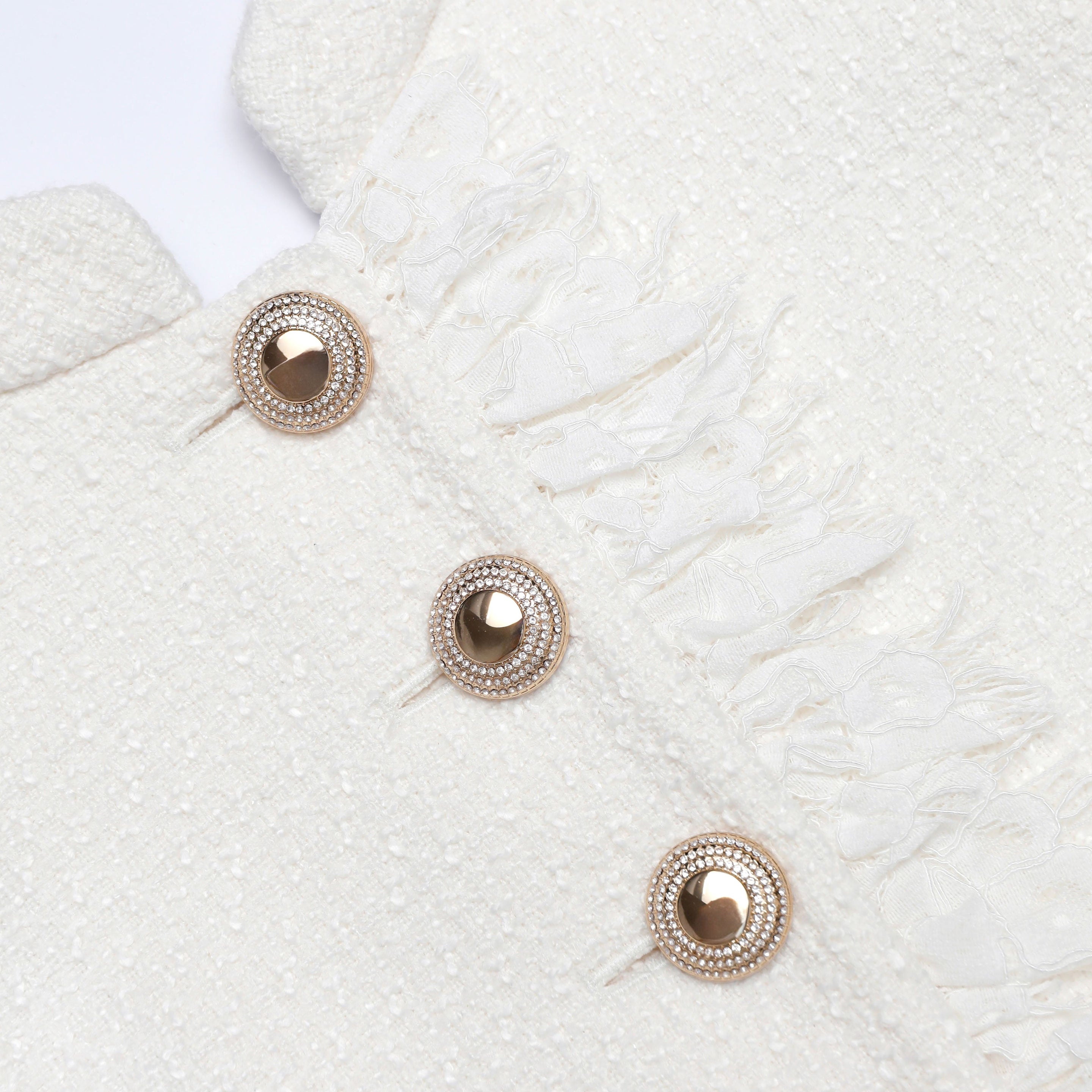 self-portrait - Cream Boucle Lace Trim Mini Dress