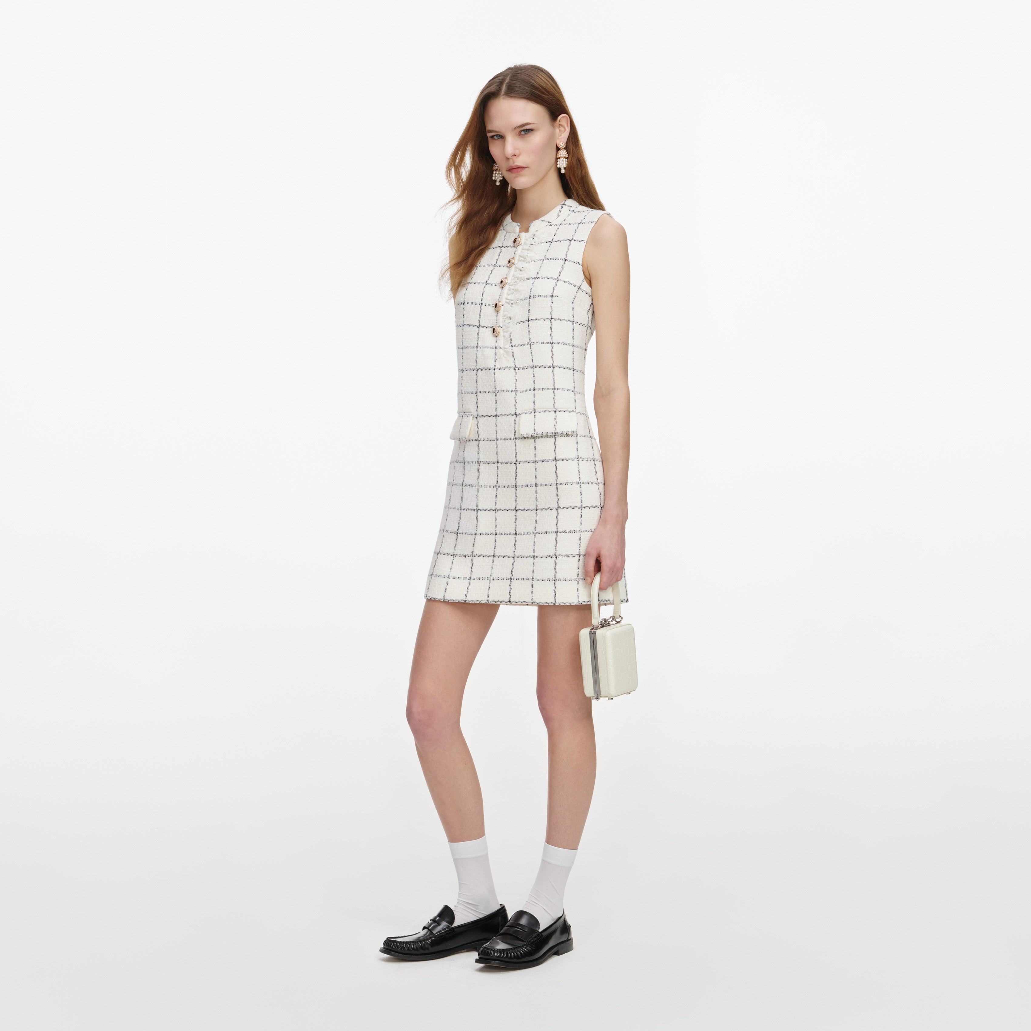 Check Boucle Lace Trim Mini Dress – self-portrait-US