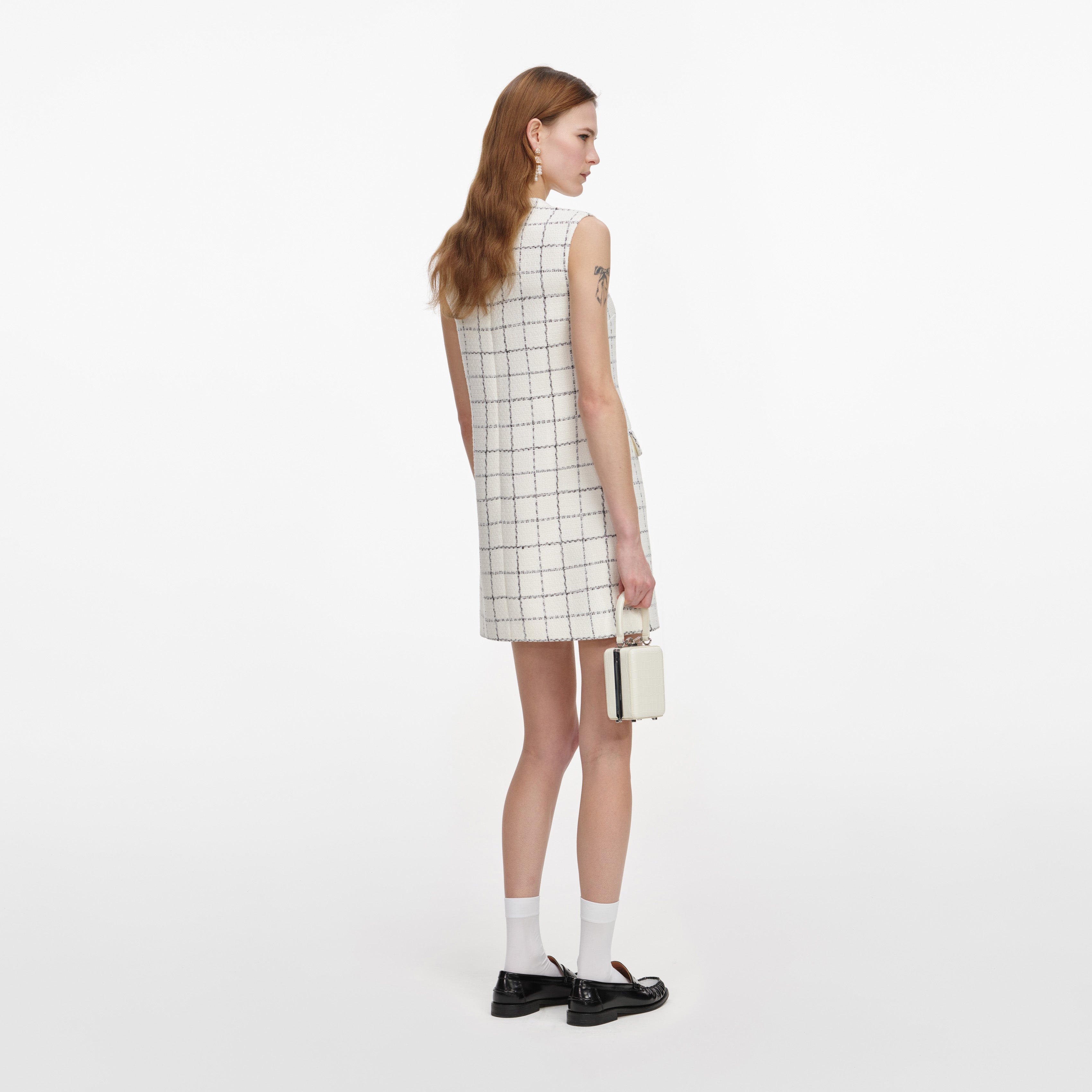 Check Boucle Lace Trim Mini Dress – self-portrait-US