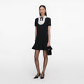 Black Crepe Lace Bib Mini Dress