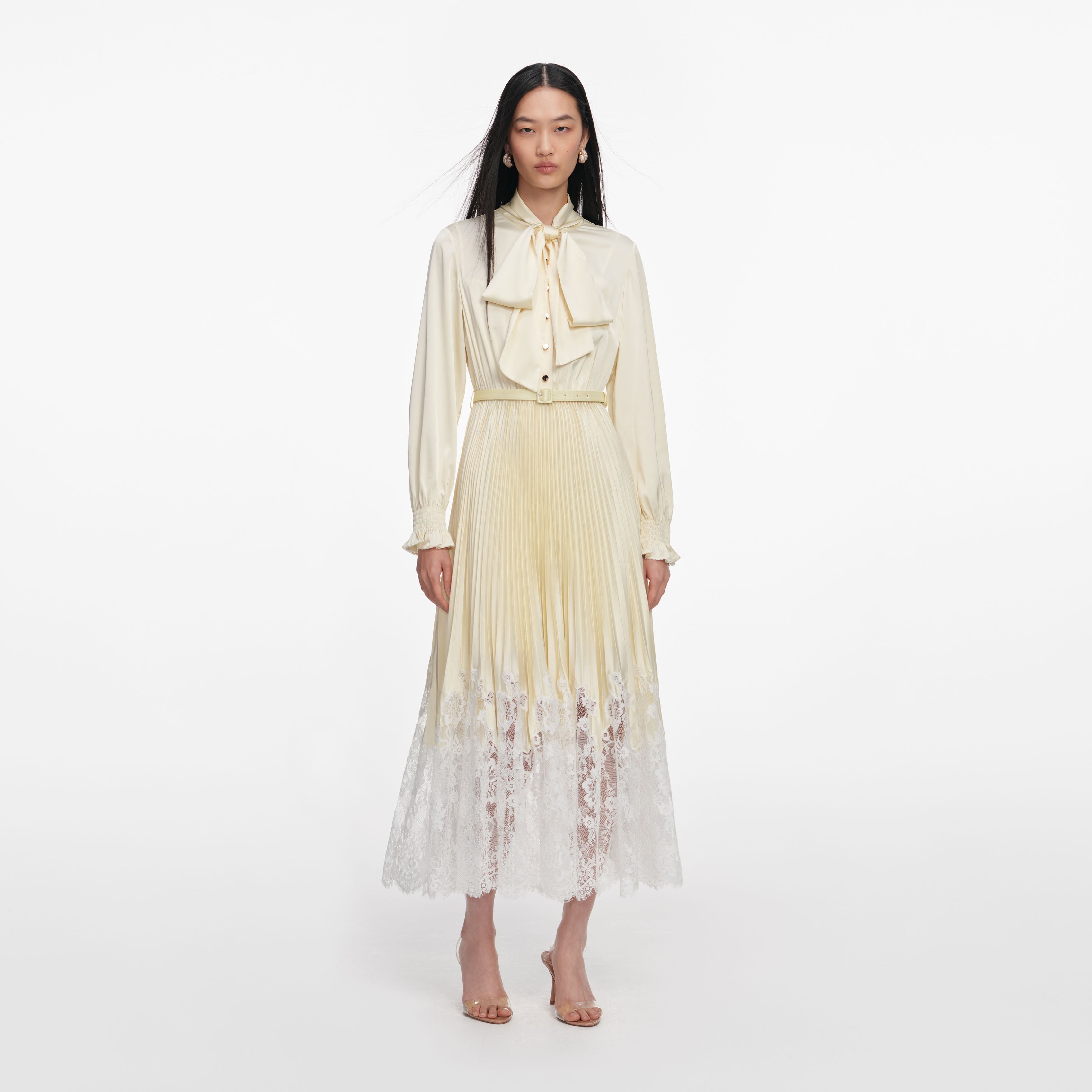 Yellow Satin Lace Midi Dress