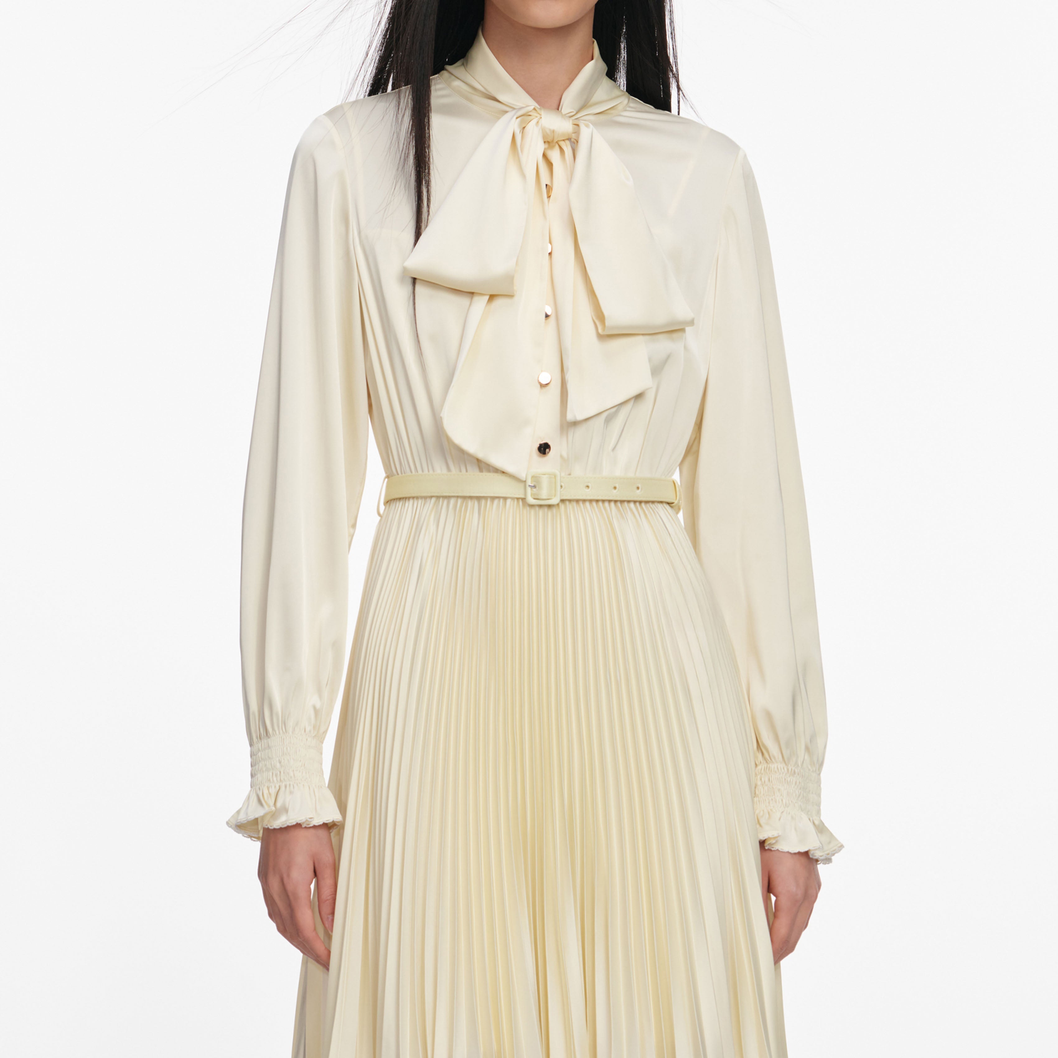 Yellow Satin Lace Midi Dress – self-portrait-US