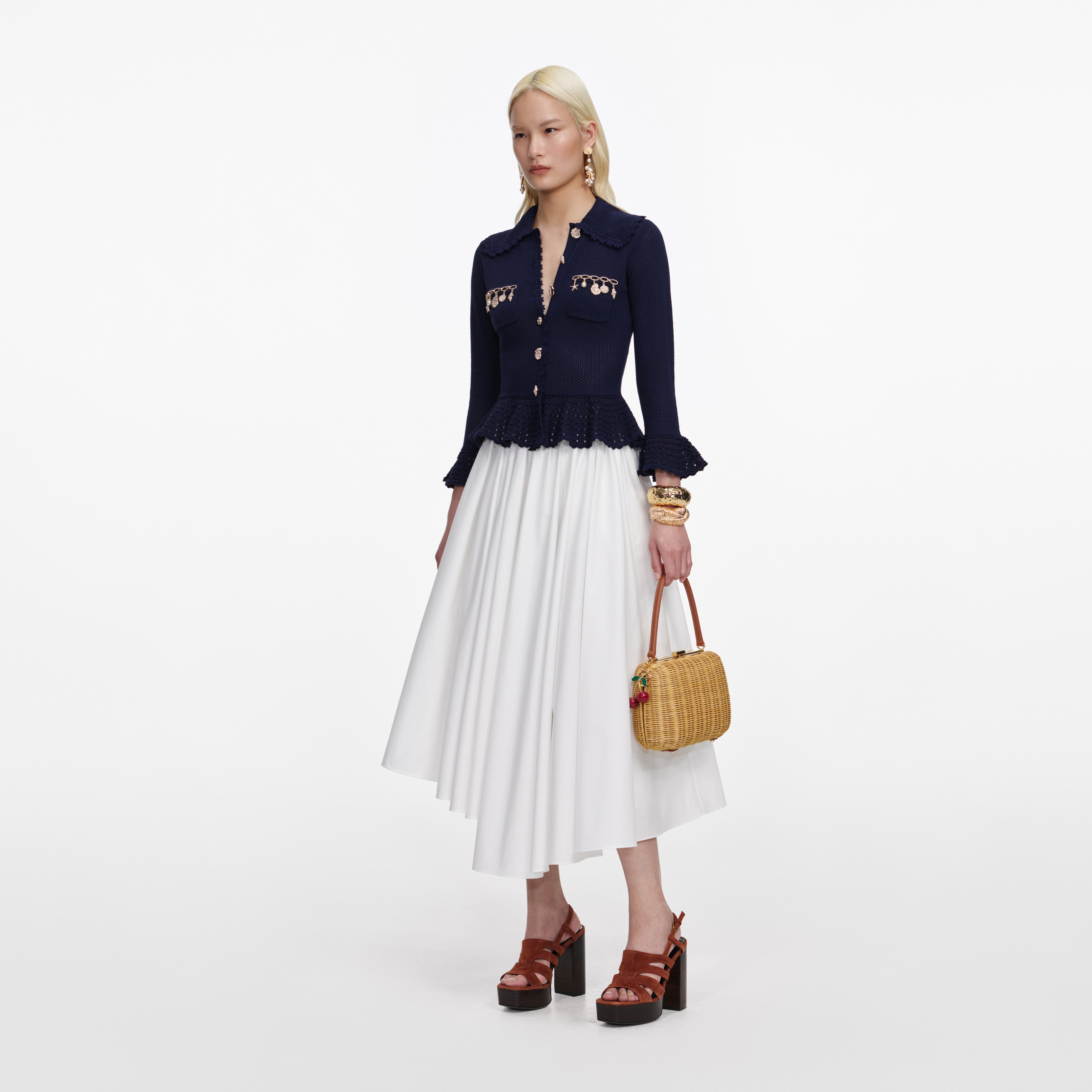 Navy Shell Embellished Cardigan – self-portrait-US