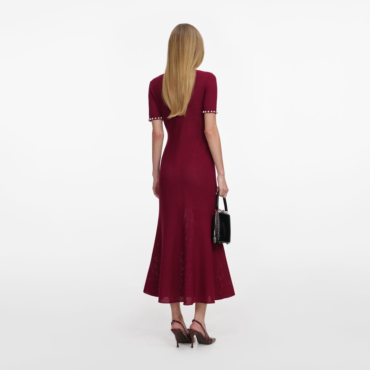 self-portrait - Burgundy Pearl Knit Midi Dress