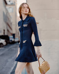 Navy Shell Embellished Knit Mini Dress