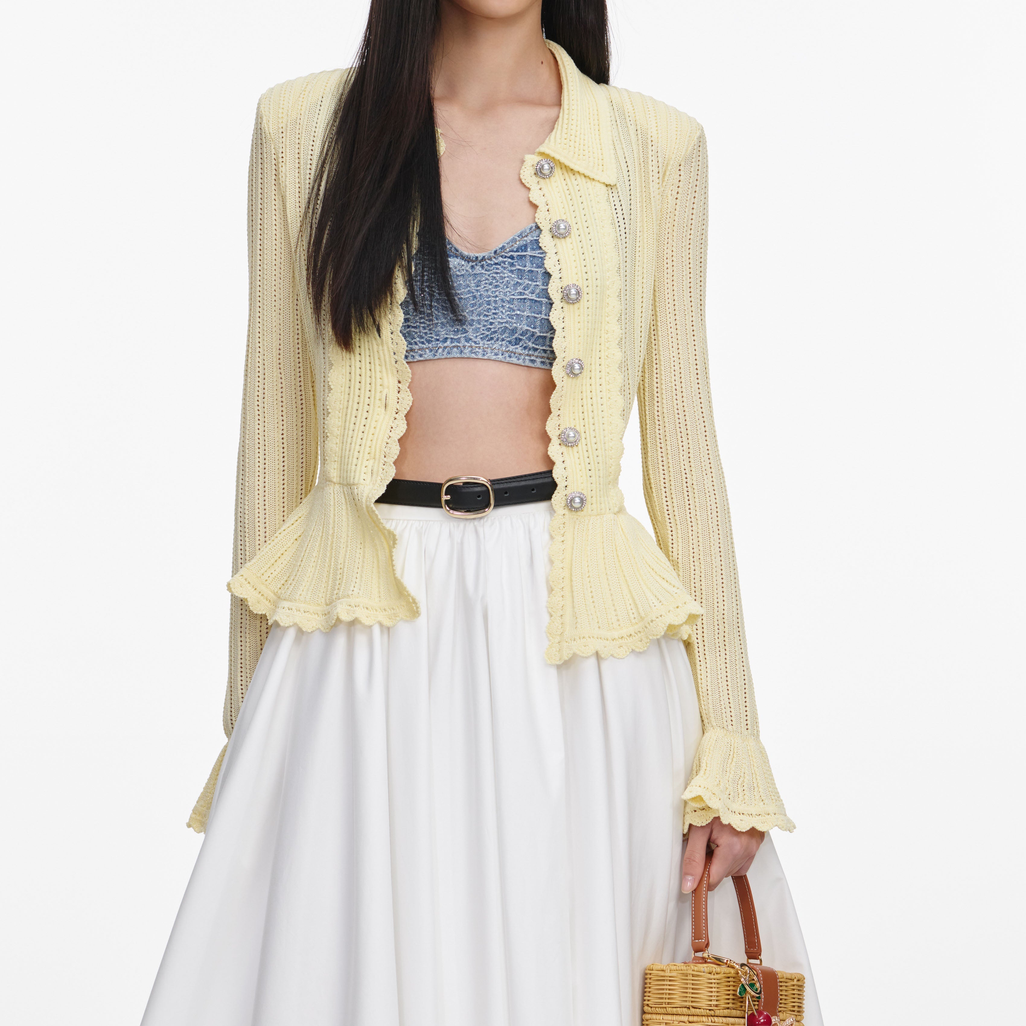 スカートとカーディガン Self-Portrait Yellow Pointelle Cardigan – self-portrait-US