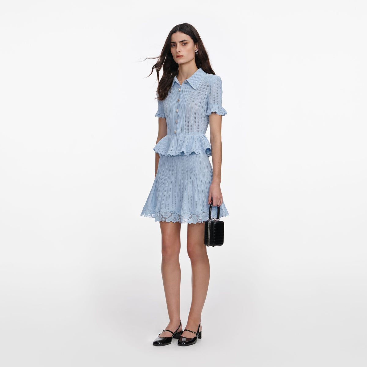 self portrait blue dress self-portrait - Navy Belted Twill Midi all over laces and back zip fastening. Blue Pointelle Peplum Knit Mini