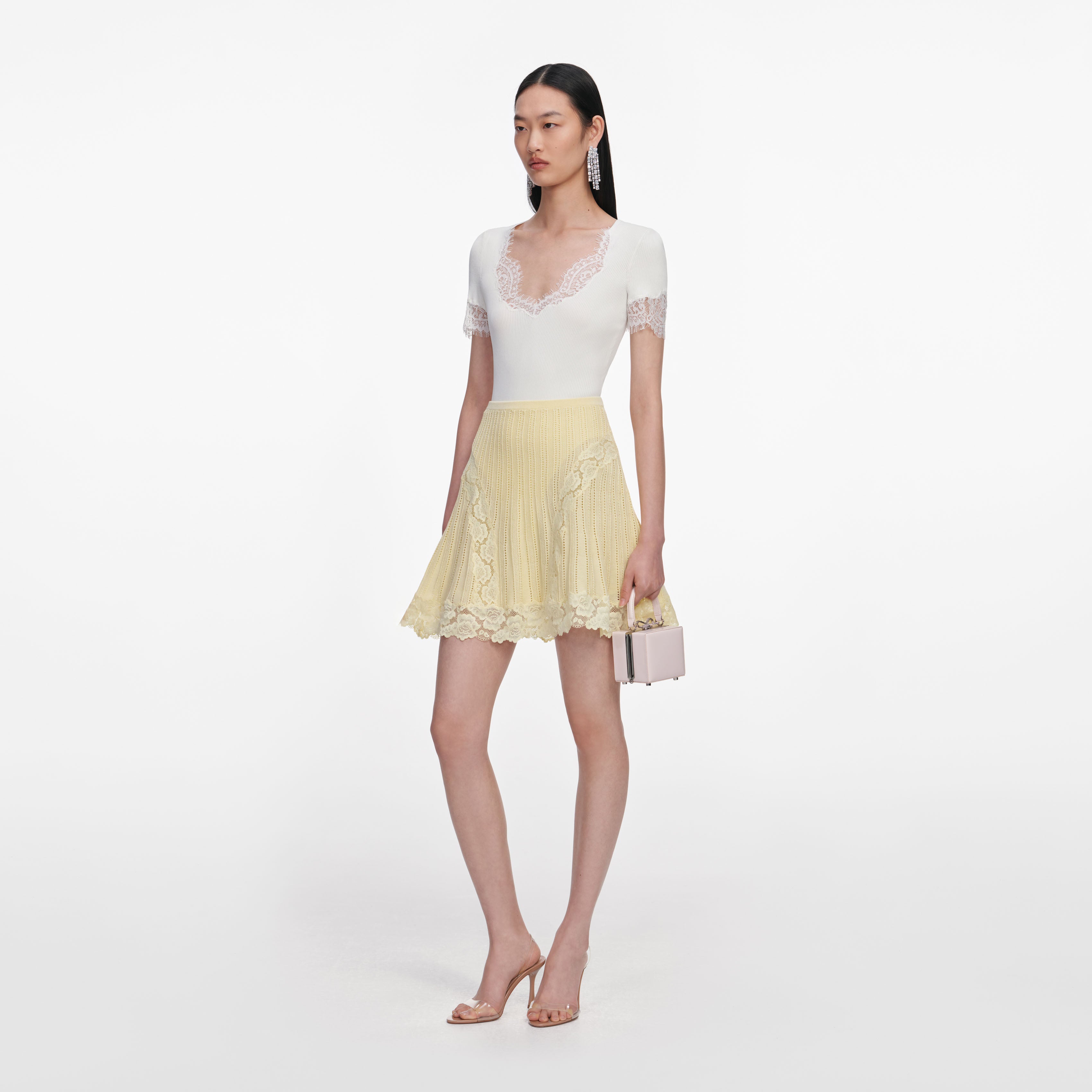 Yellow Pointelle Knit Mini Skirt – self-portrait-US