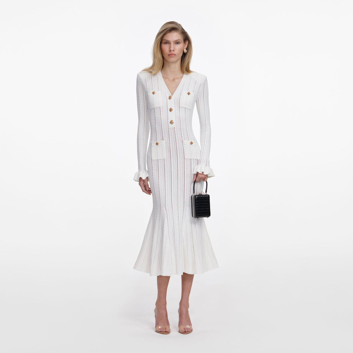 self portrait knit midi dress self-portrait - White Pointelle Knit Midi Dress