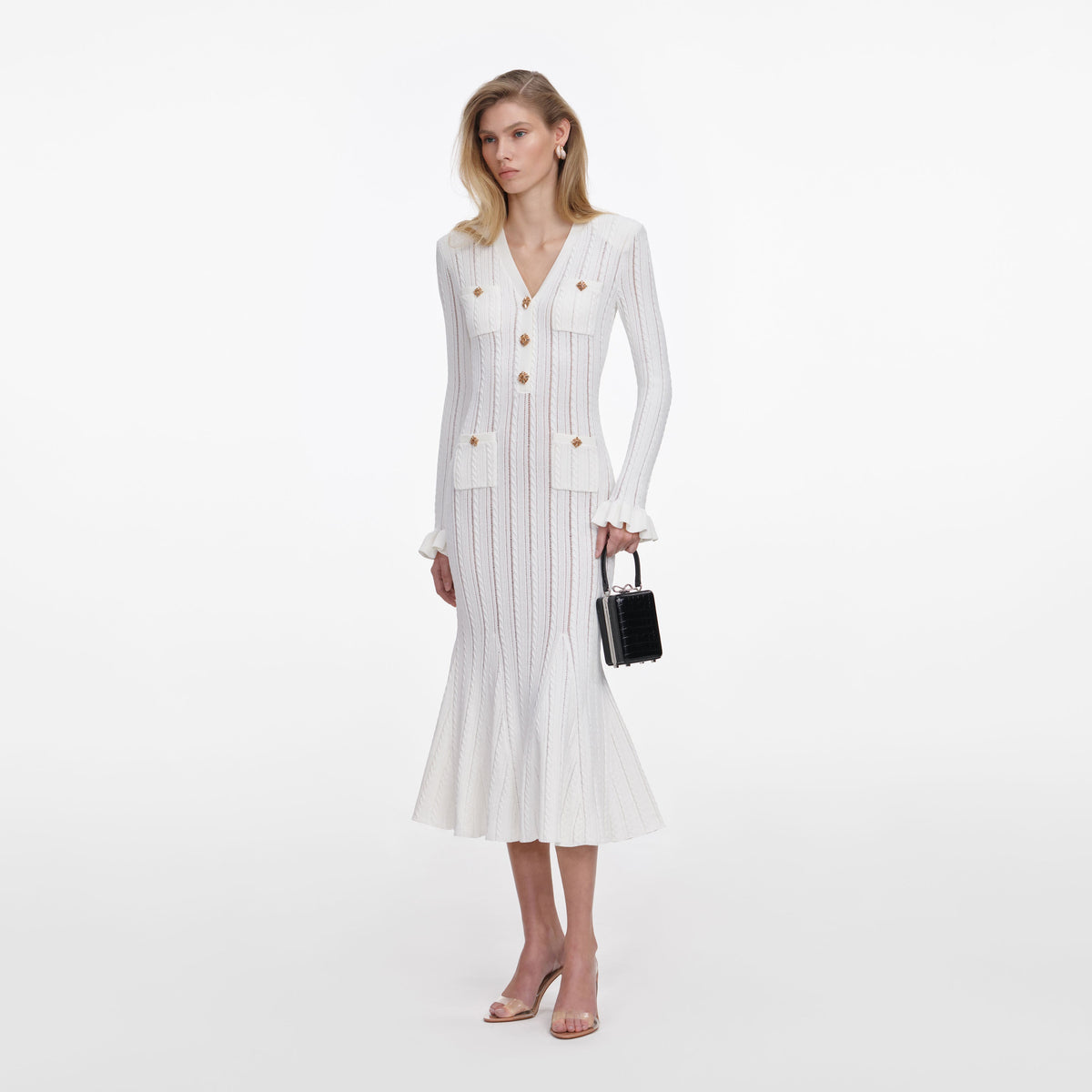 self portrait knit midi dress White Pointelle – self-portrait-US self portrait dresses