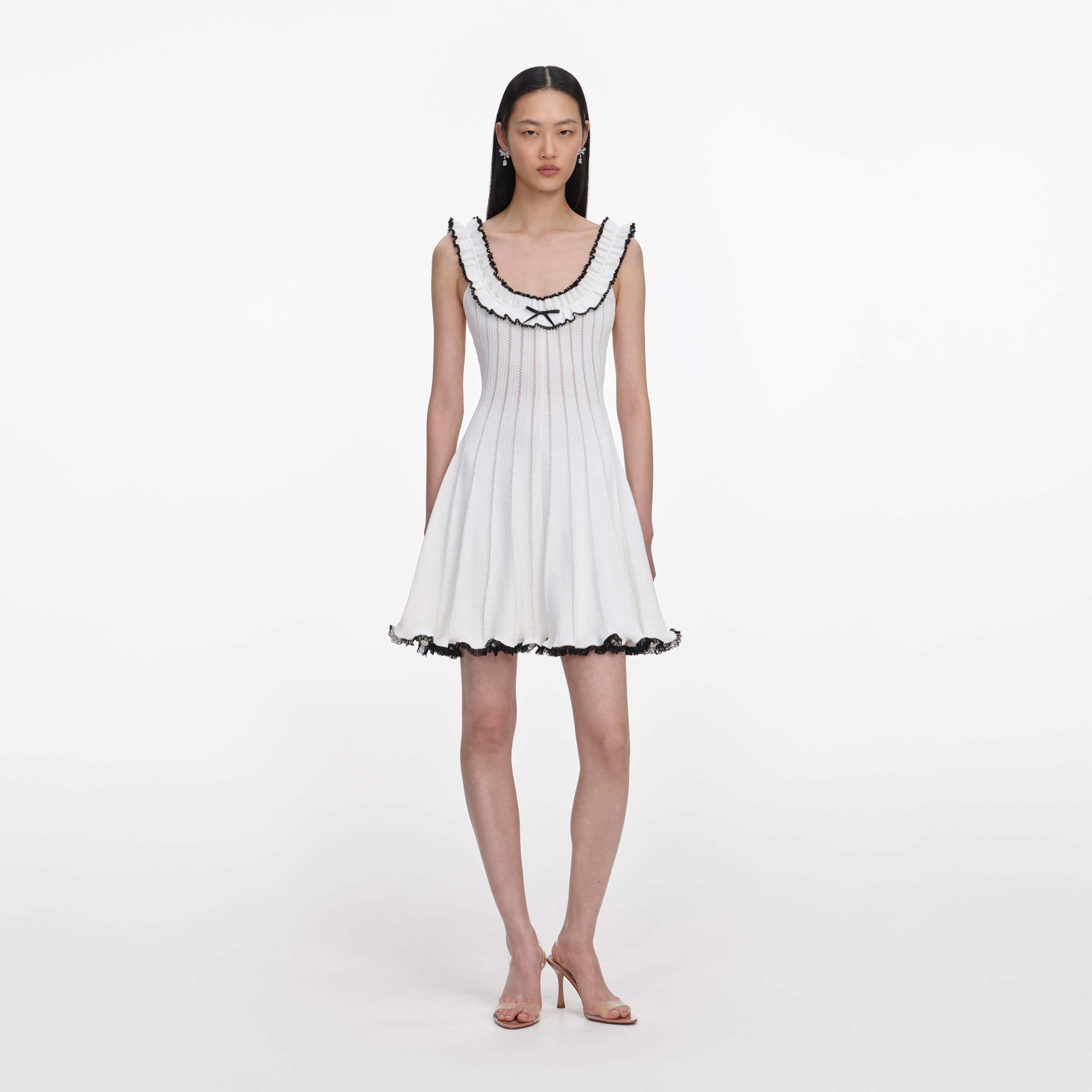 White Contrast Trim Knit Mini Dress