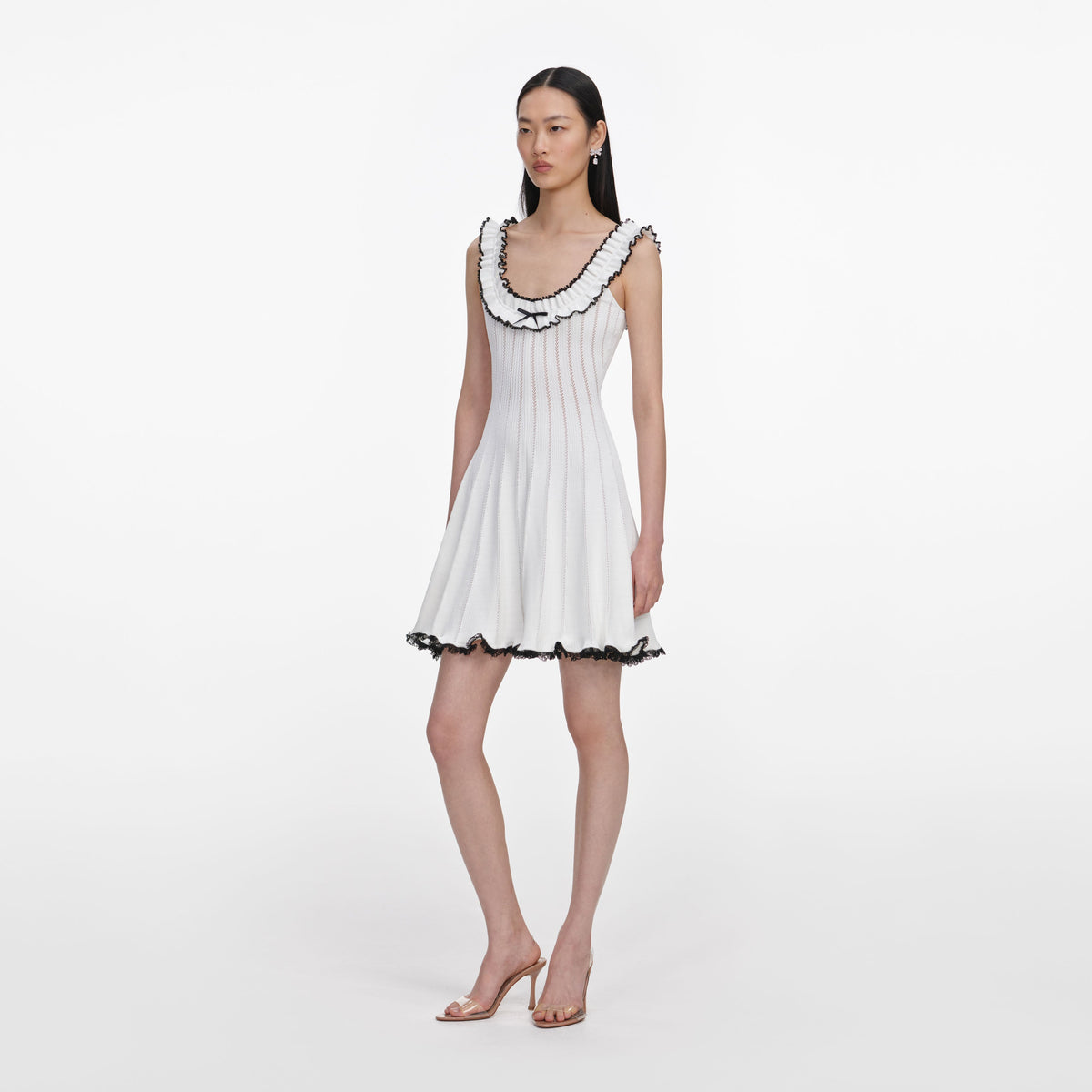 self portrait white knit dress Self-Portrait Women's Contrast Trim Mini - Rib knit