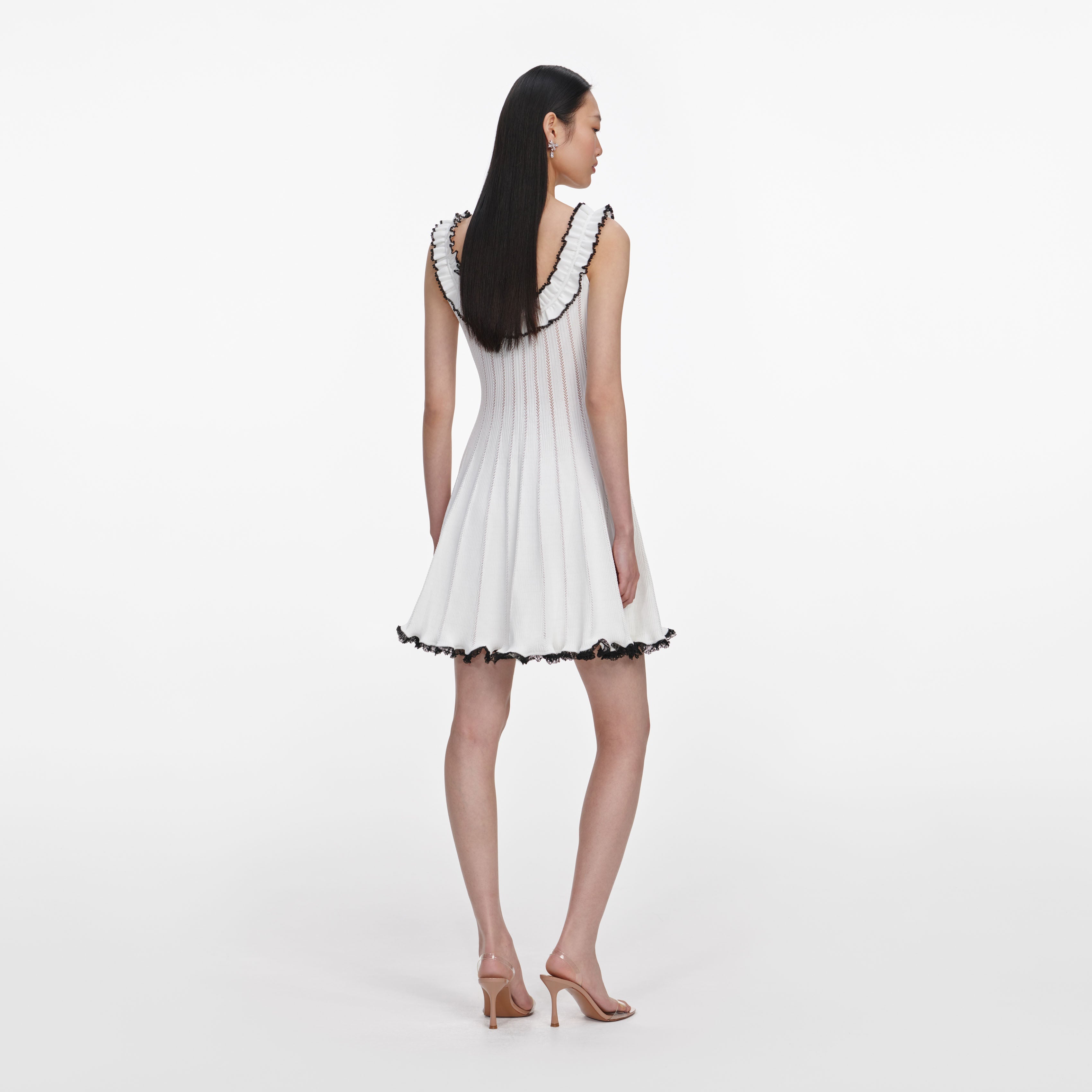White Contrast Trim Knit Mini Dress