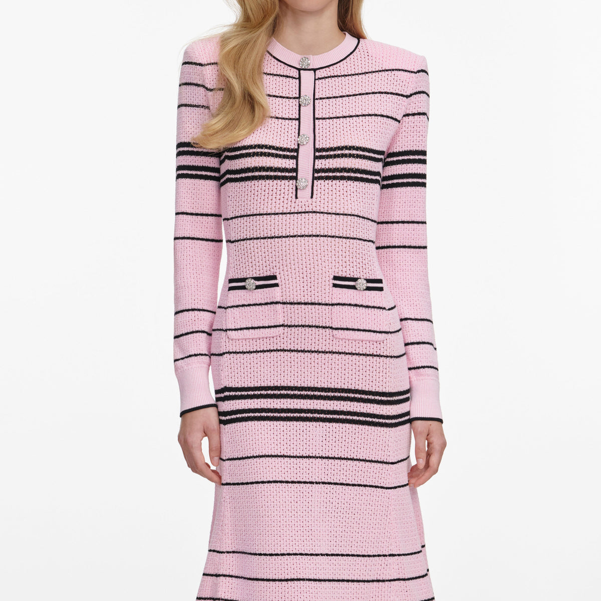 self-portrait - Pink Stripe Knit Midi Dress