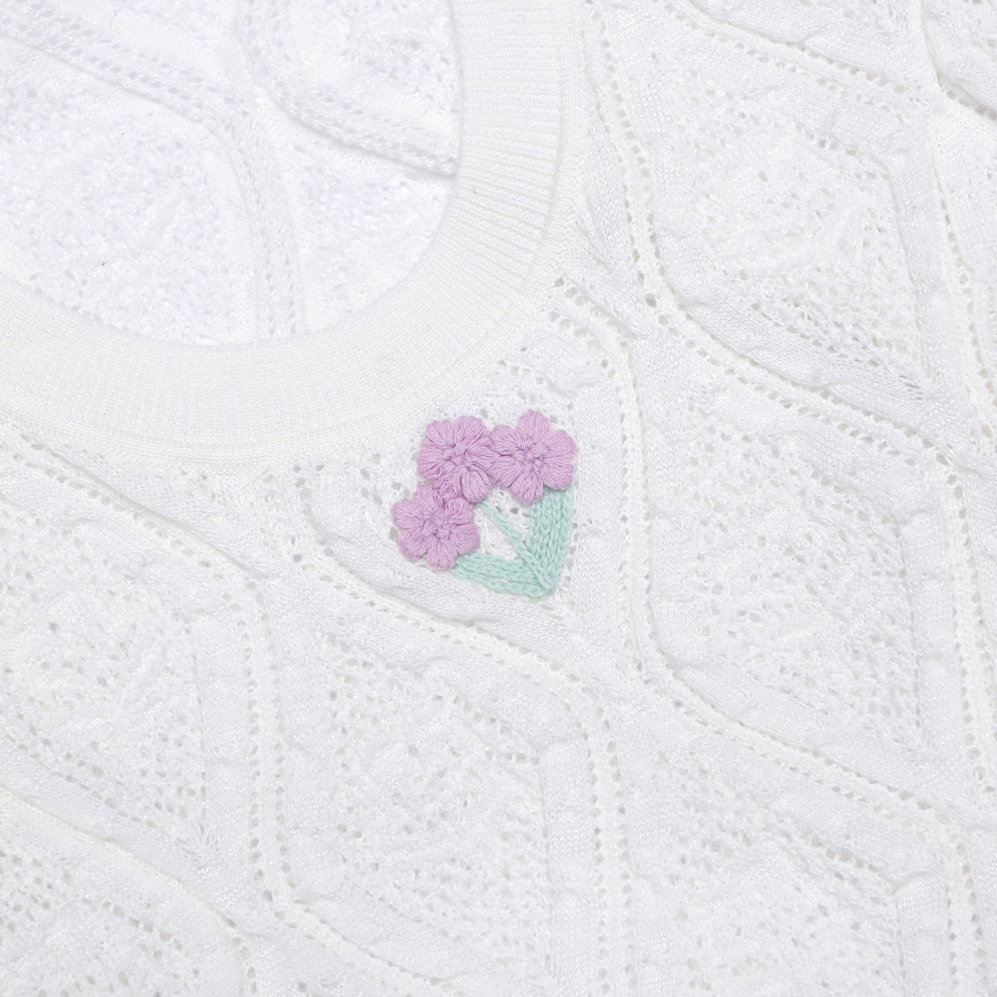 White Pointelle Knit Flared Mini Dress