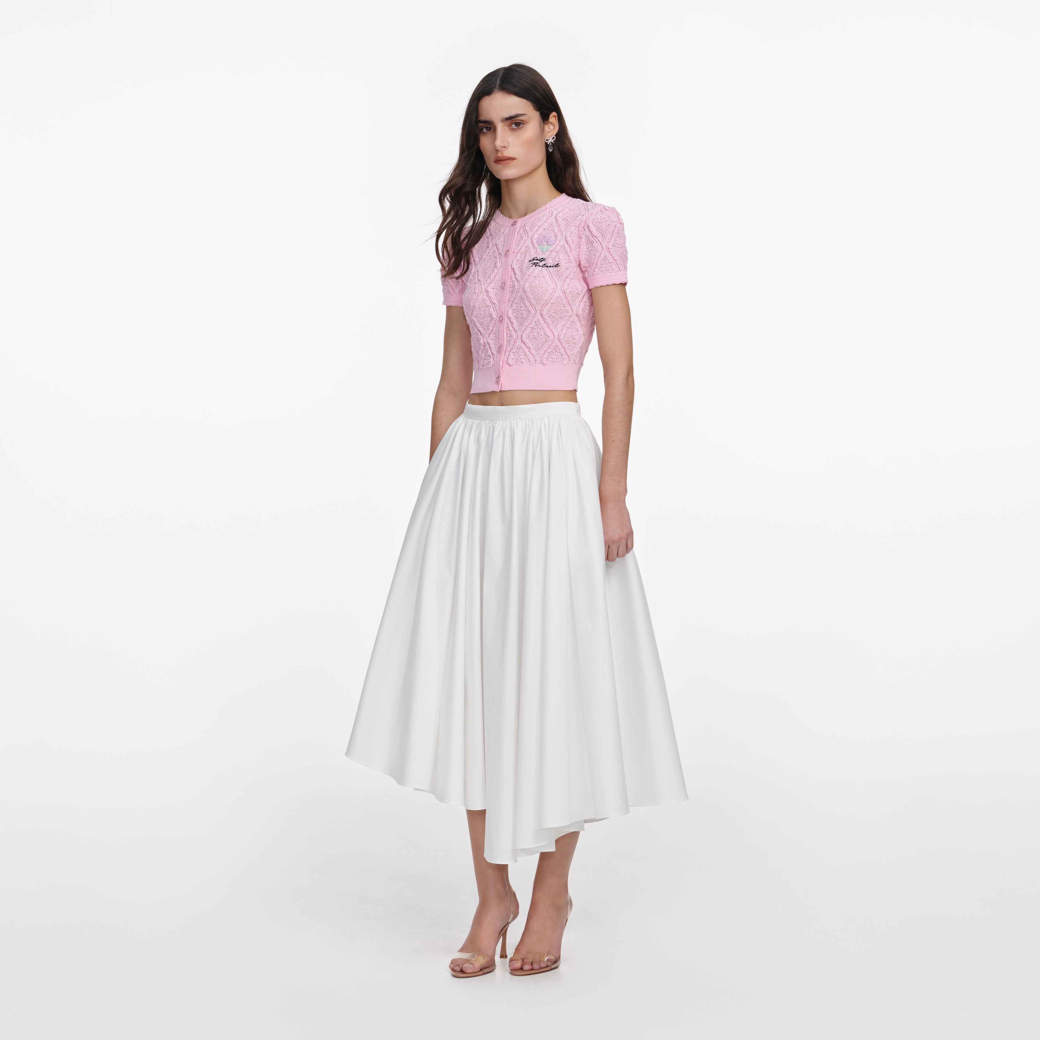 Pink Pointelle Knit Top – self-portrait-US
