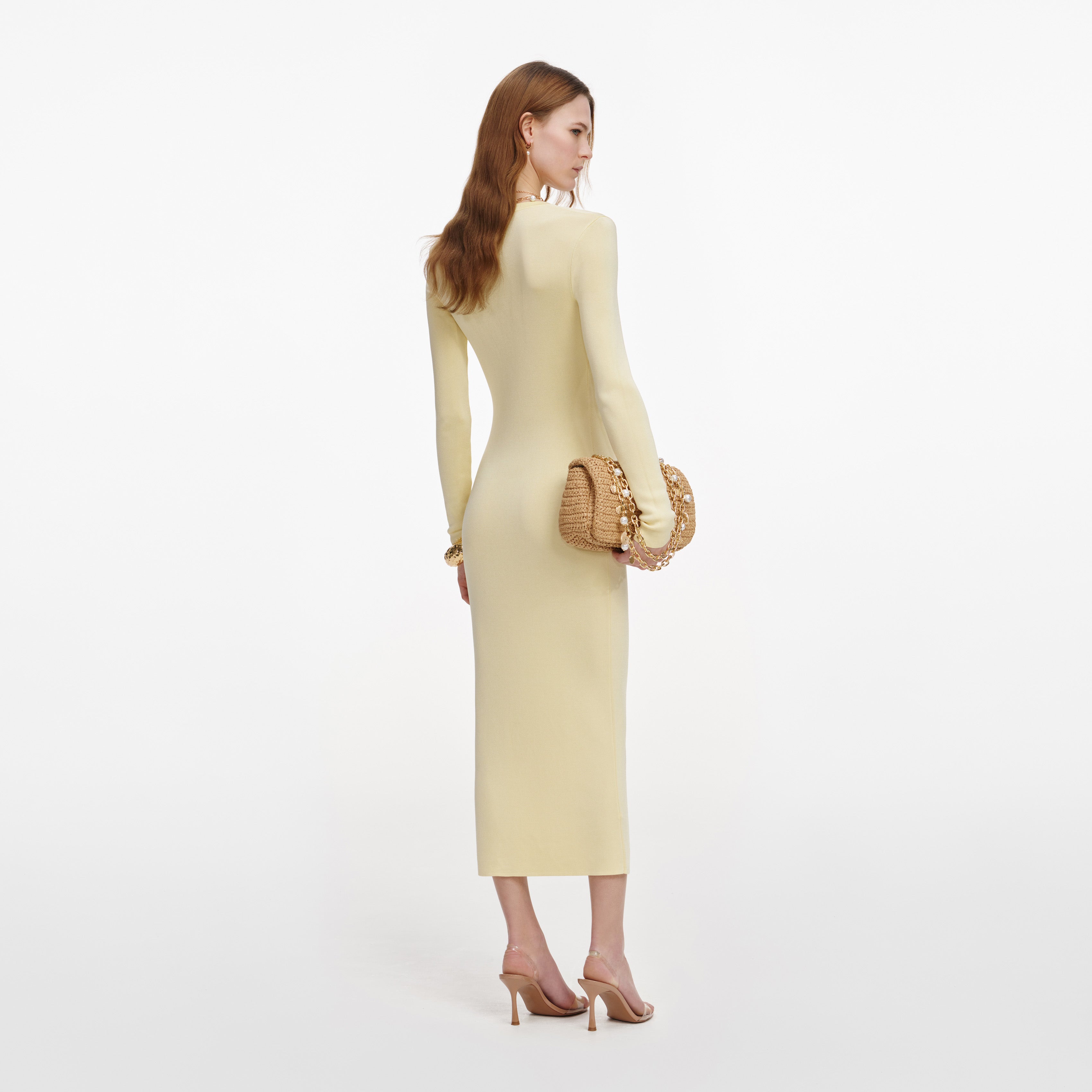 Yellow Viscose Knit Ruffle Midi Dress – self-portrait-US