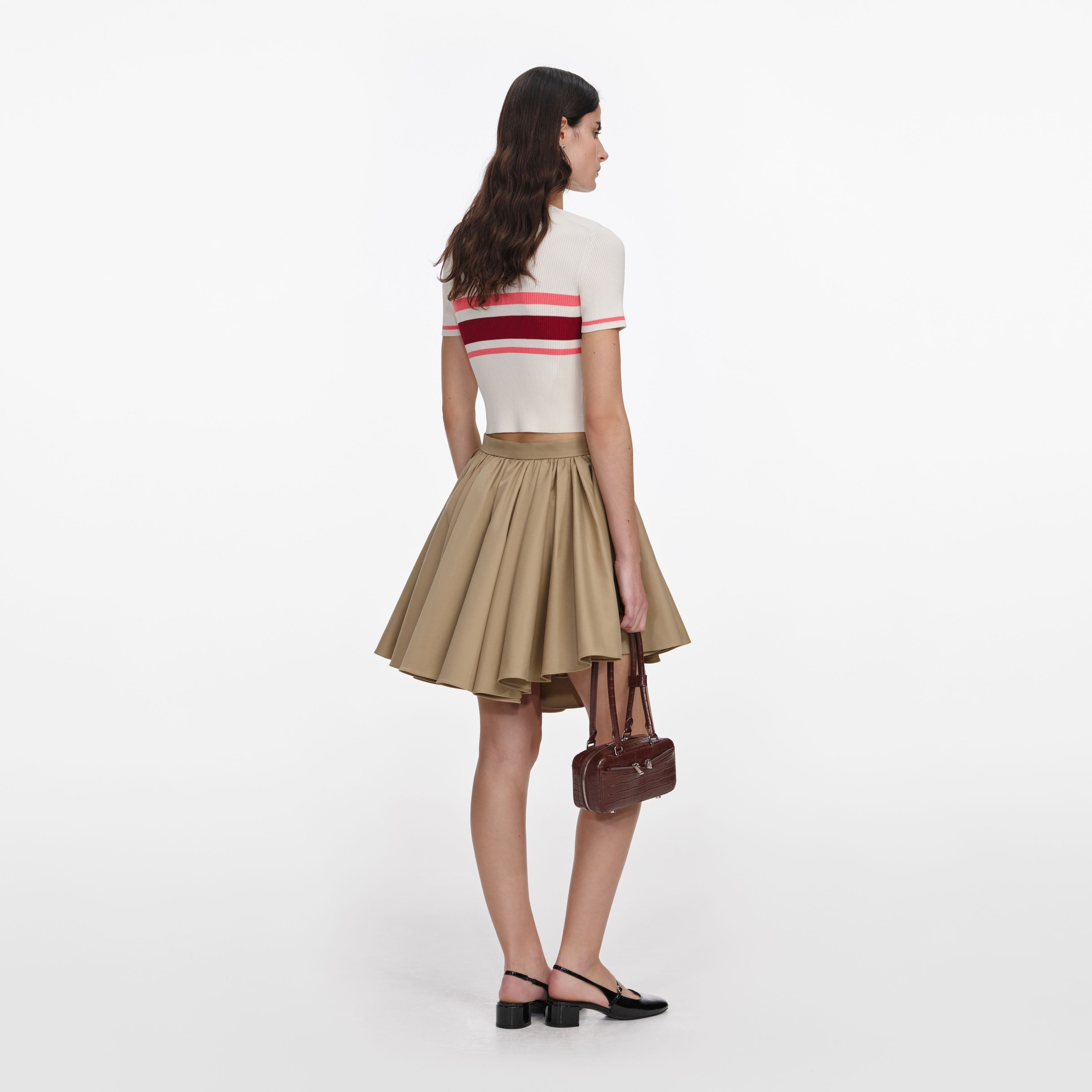 Cream Stripe Viscose Knit Top