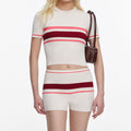 Cream Stripe Viscose Knit Shorts