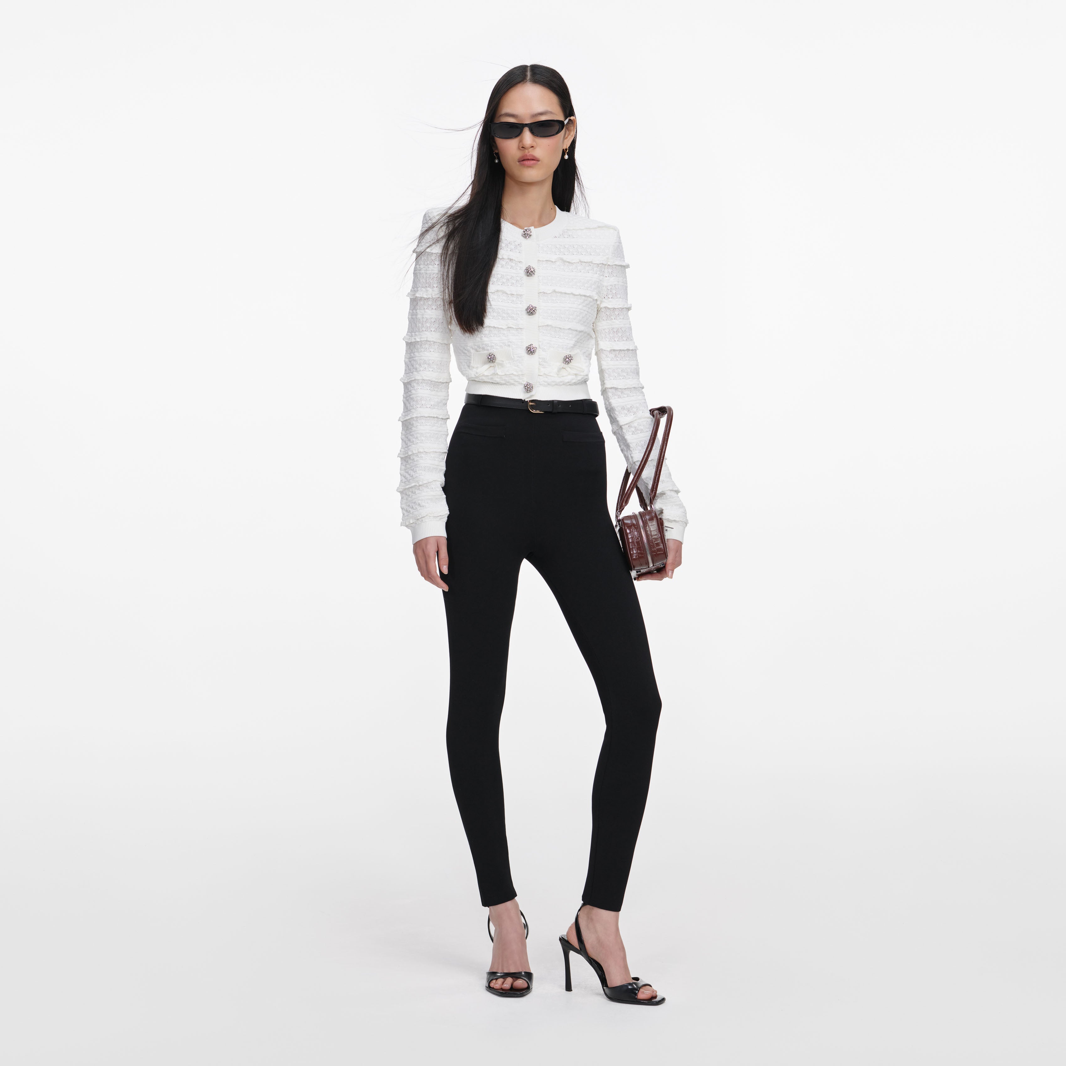 White Pointelle Diamante Cardigan