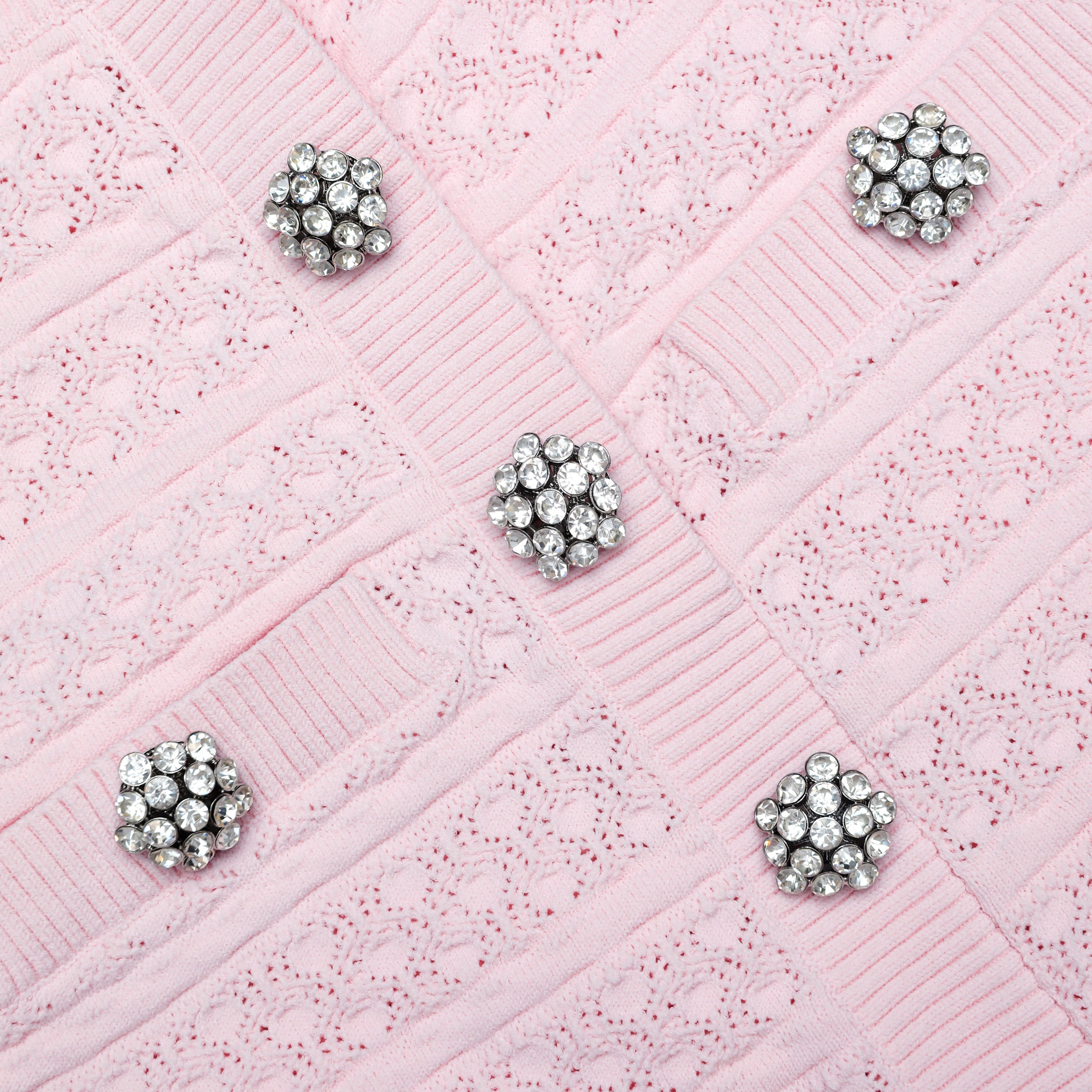 Pink Pointelle Diamante Knit Mini Dress