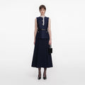 Navy Taffeta Contrast Frill Midi Dress