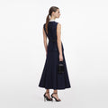 Navy Taffeta Contrast Frill Midi Dress