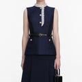 Navy Taffeta Contrast Frill Midi Dress