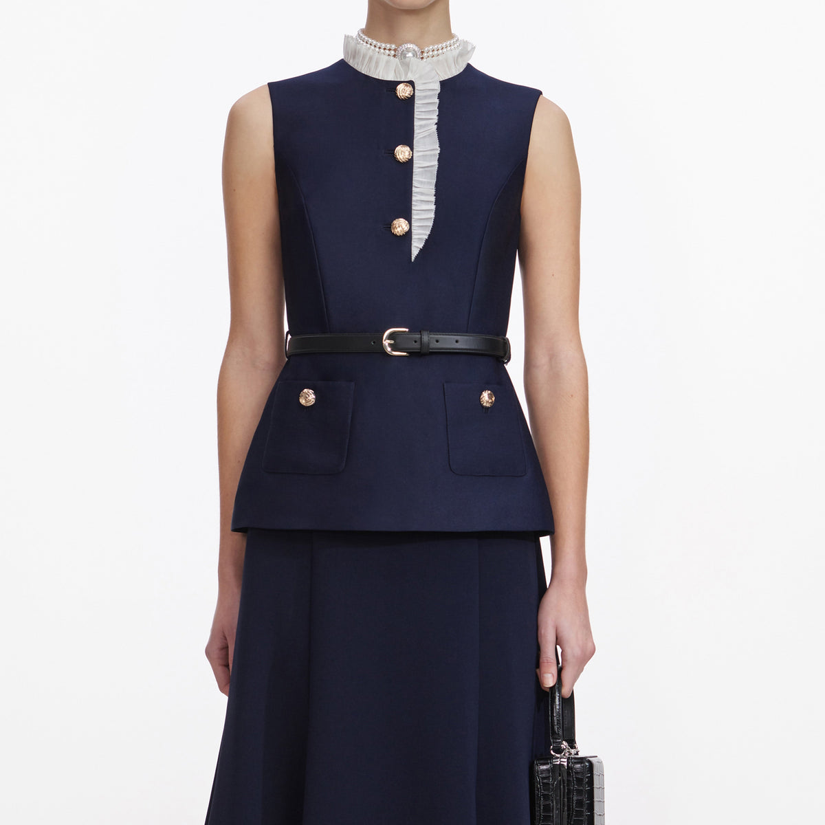 self portrait navy knit taffeta midi dress Navy Knit Taffeta Midi Dress