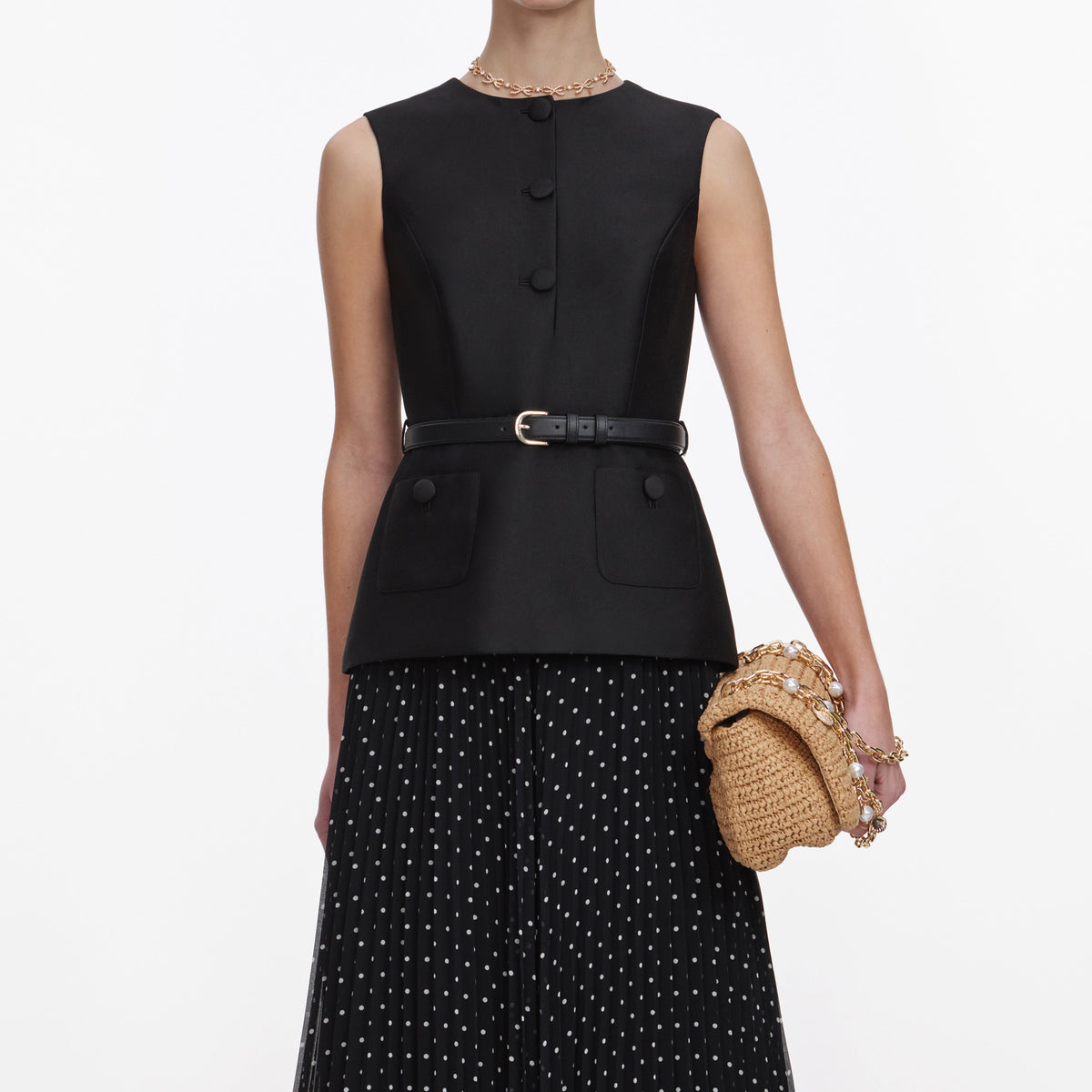 self portrait polka dot midi dress self-portrait - White Polka Dot Linen Midi Dress