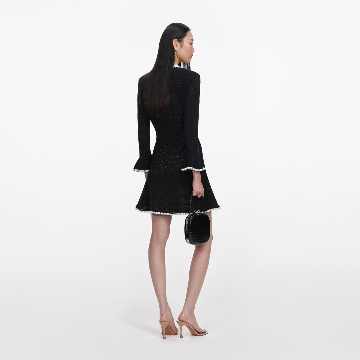 self-portrait - Black Lace Trim Knit Mini Dress
