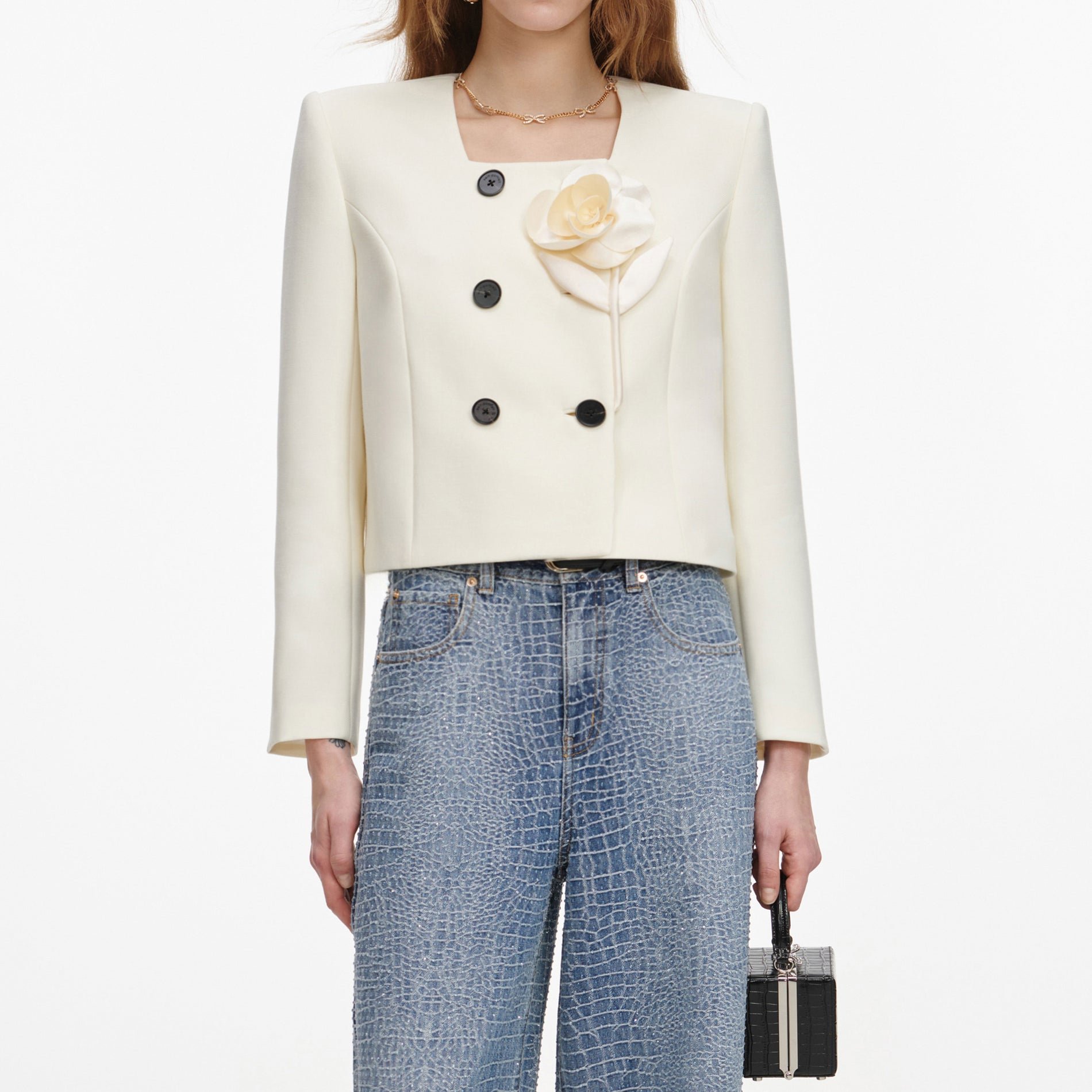 Cream 3D Flower Jacket