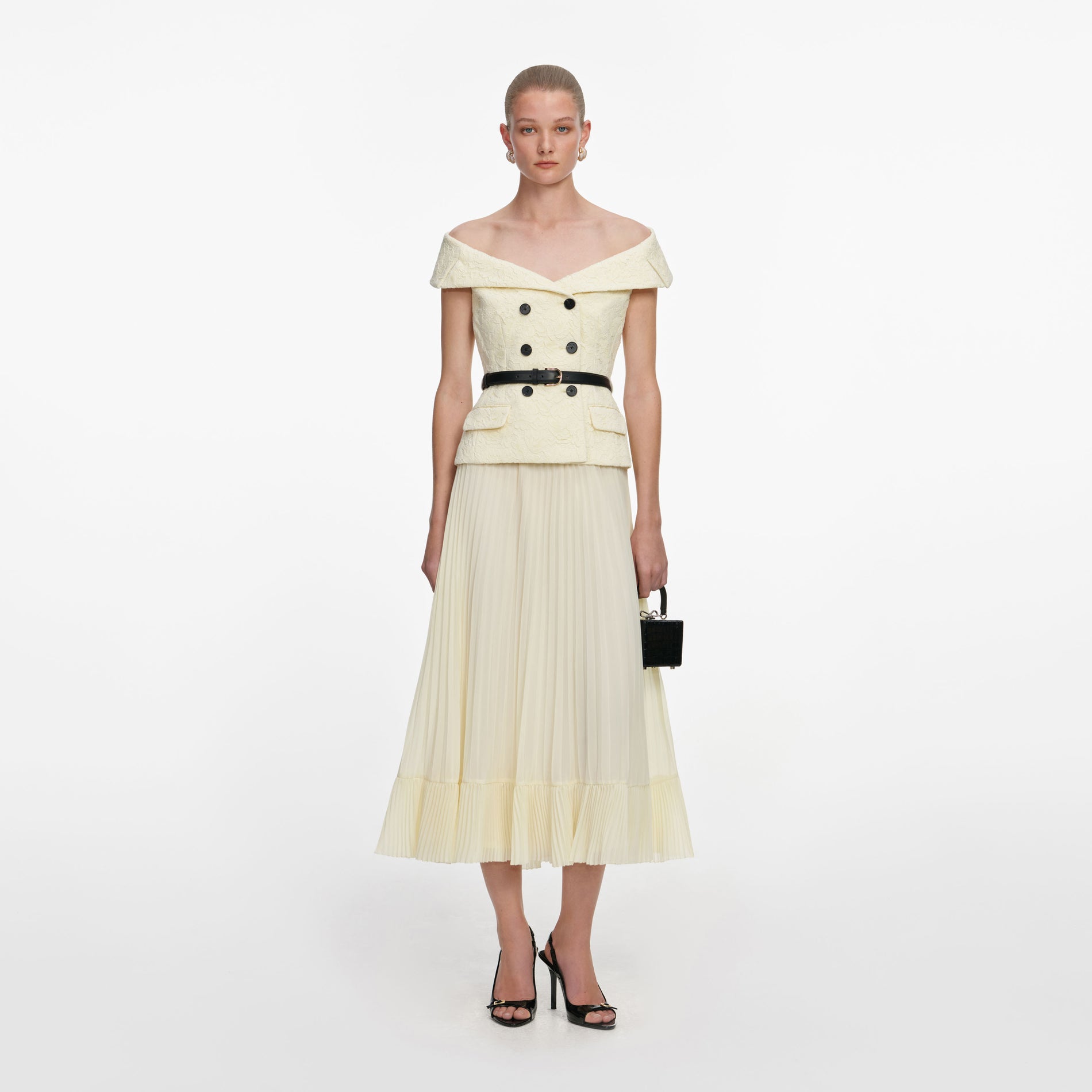 Yellow Lace Chiffon Midi Dress