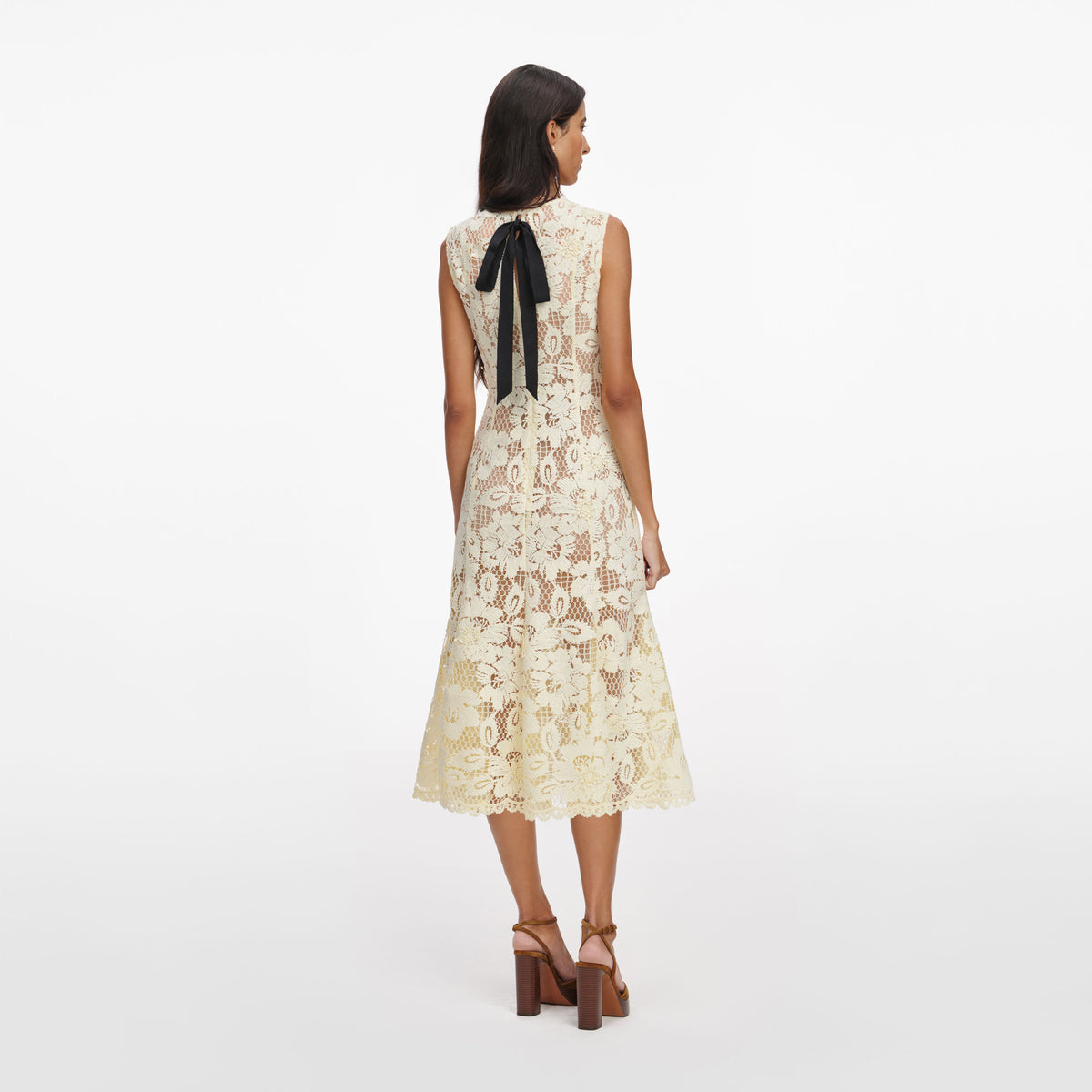 self-portrait - Yellow Crochet Lace Midi Dress
