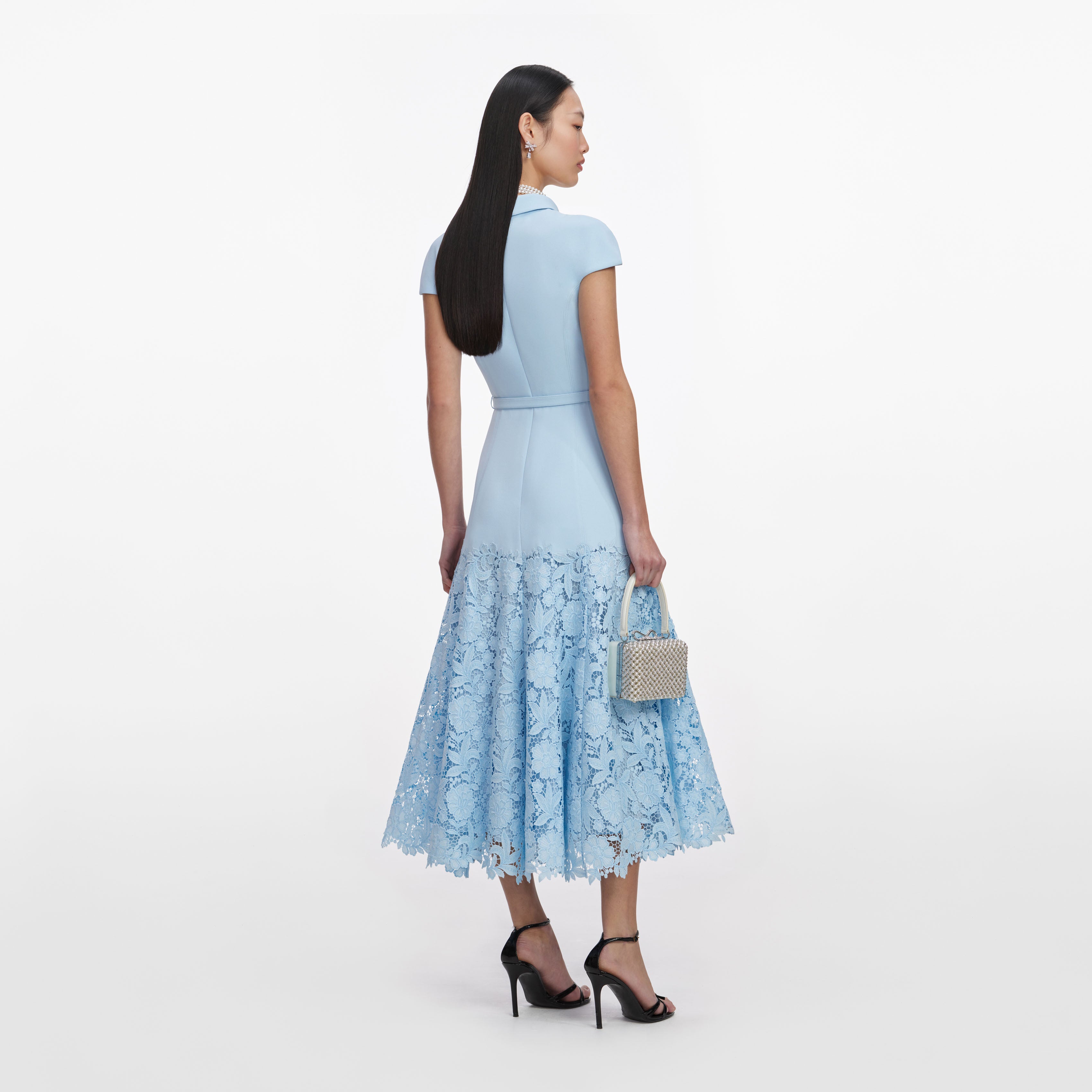 Blue Crepe Lace Midi Dress – self-portrait-US