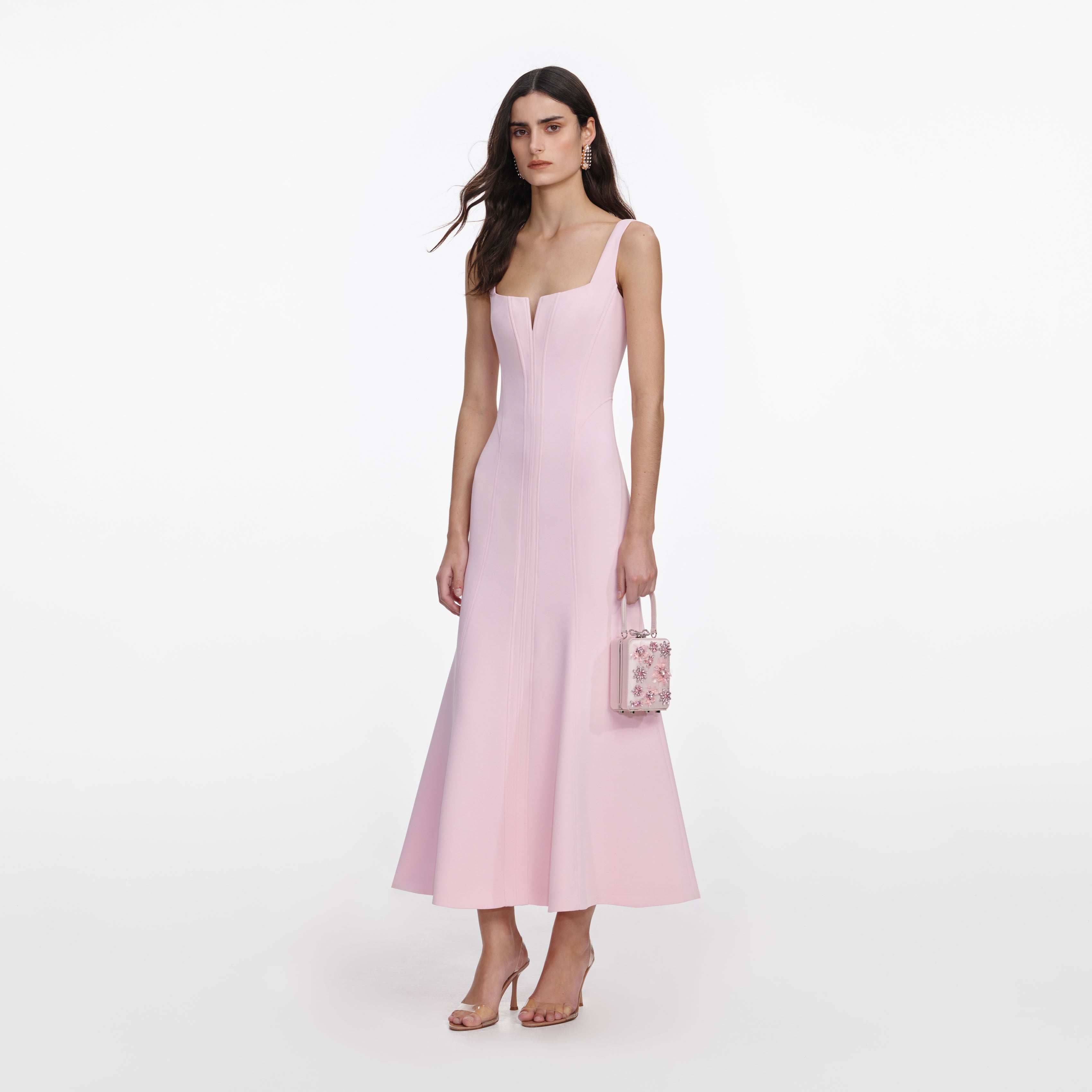 Pink Crepe Midi Dress – self-portrait-US