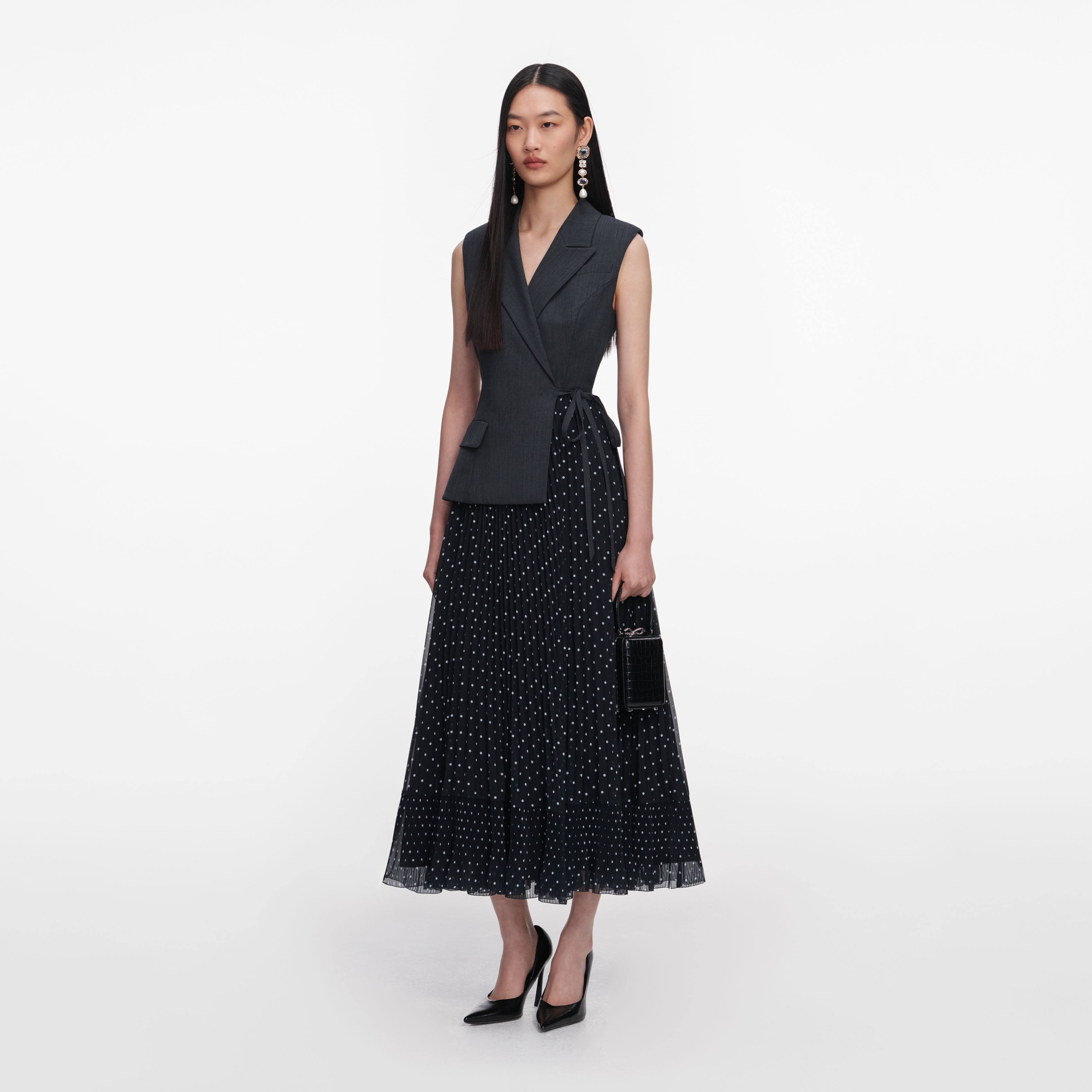 Grey Tailored Polka Dot Midi Dress – self-portrait-US