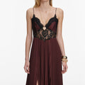 Brown Satin Lace Insert Maxi Dress