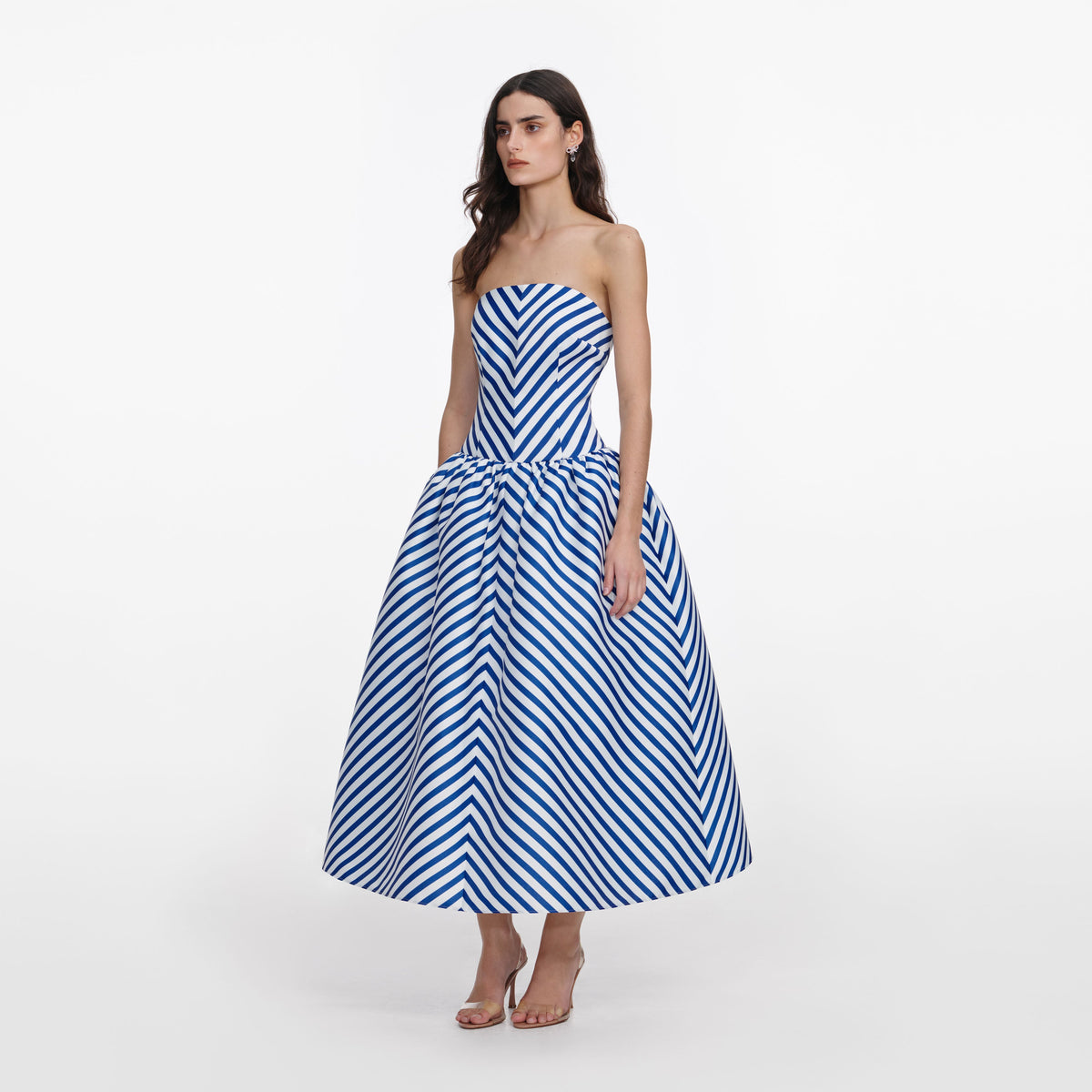 Navy Stripe Taffeta Midi Dress – self-portrait-US