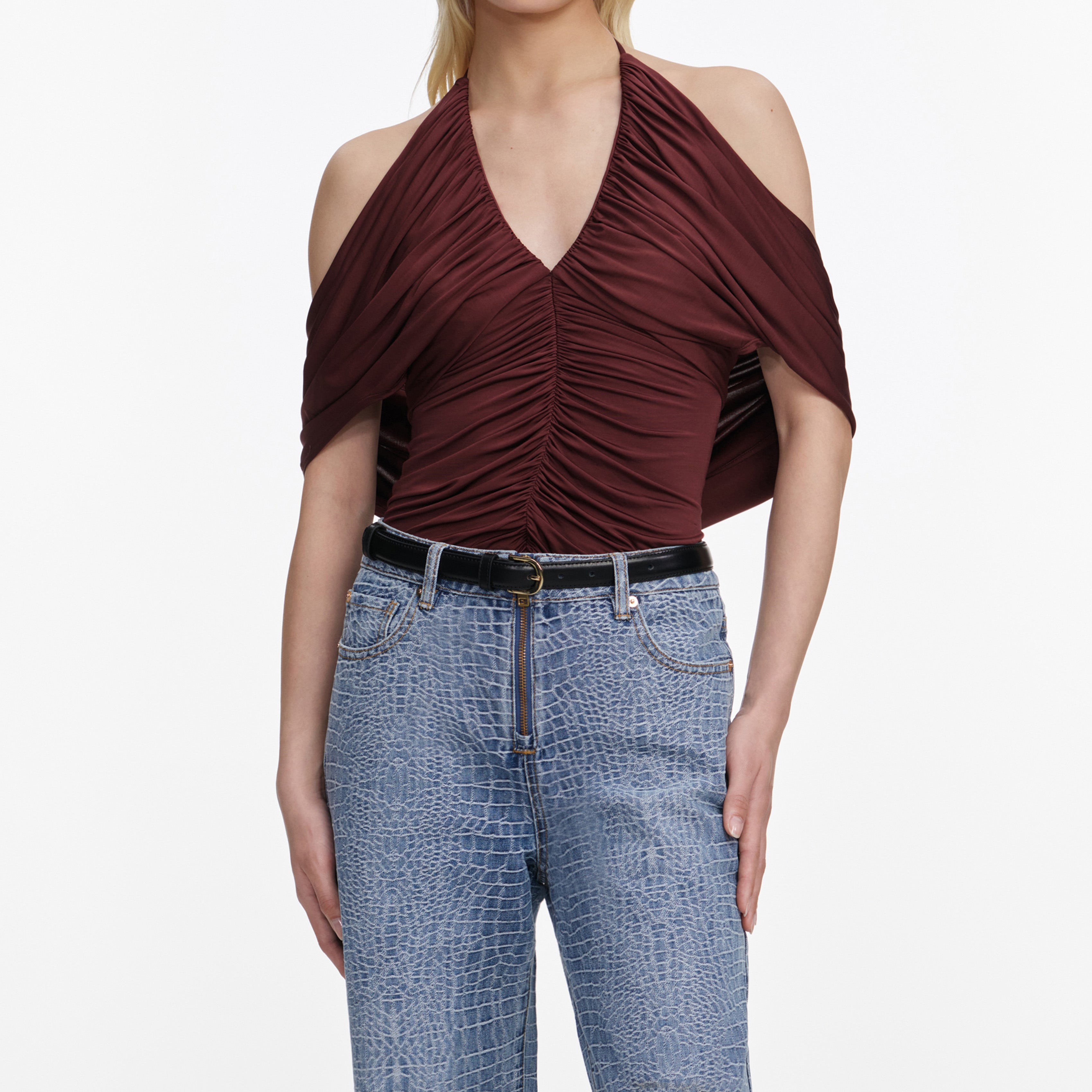 Brown Jersey Drape Top