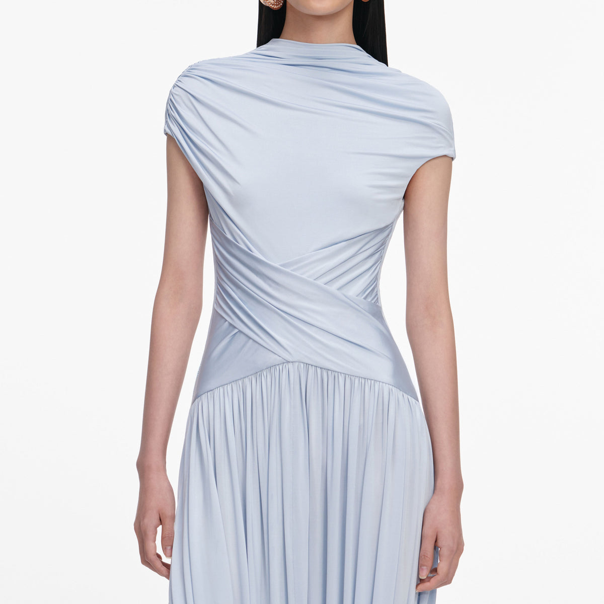 Self-Portrait Women's Ruched Twist-Front Jersey Midi-Dress - Blue - Size 0 Self-Portrait Women's Ruched Twist-Front Jersey Midi-Dress - Blue - Size 0