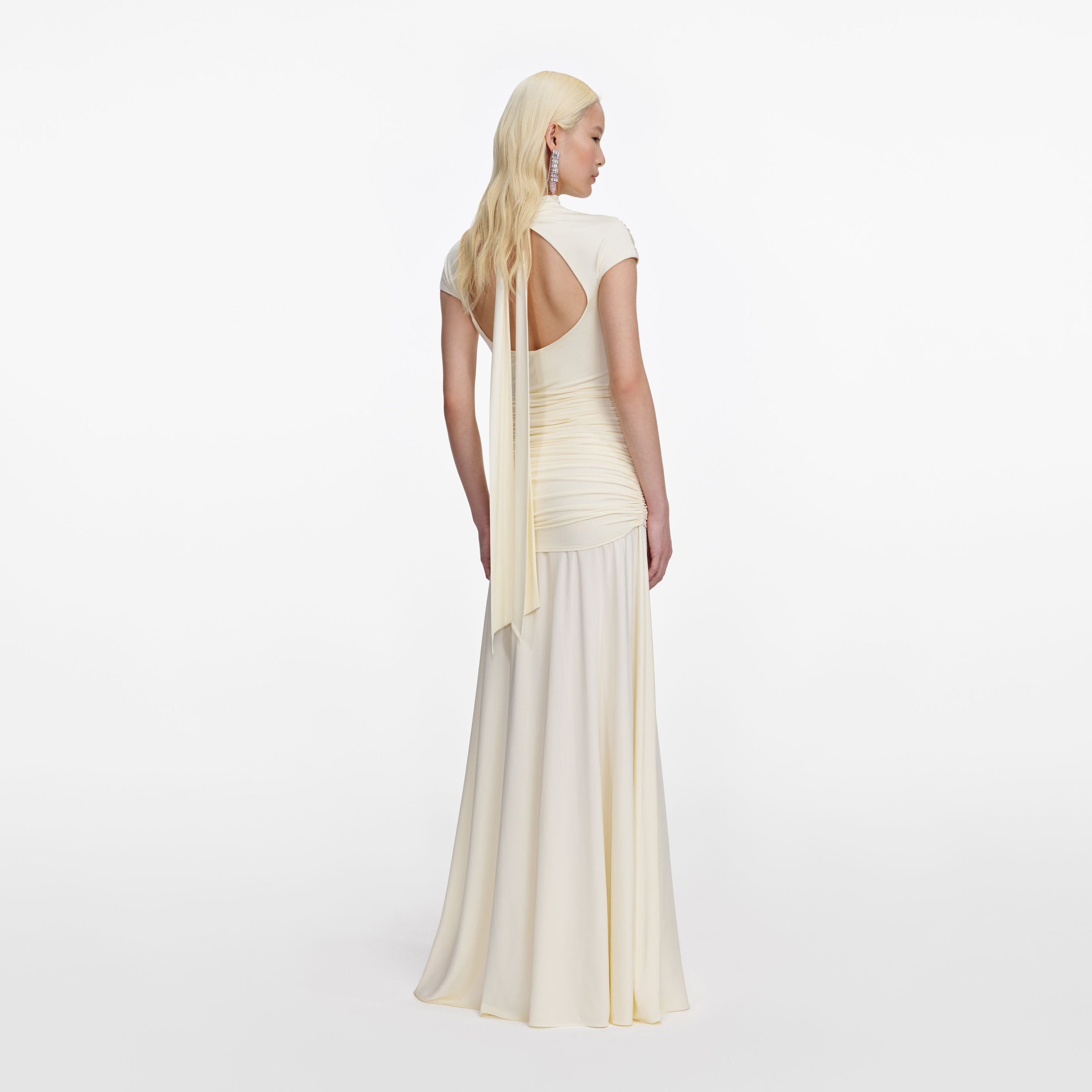 Self-Portrait - Yellow Jersey Draped Maxi Dress - US 4