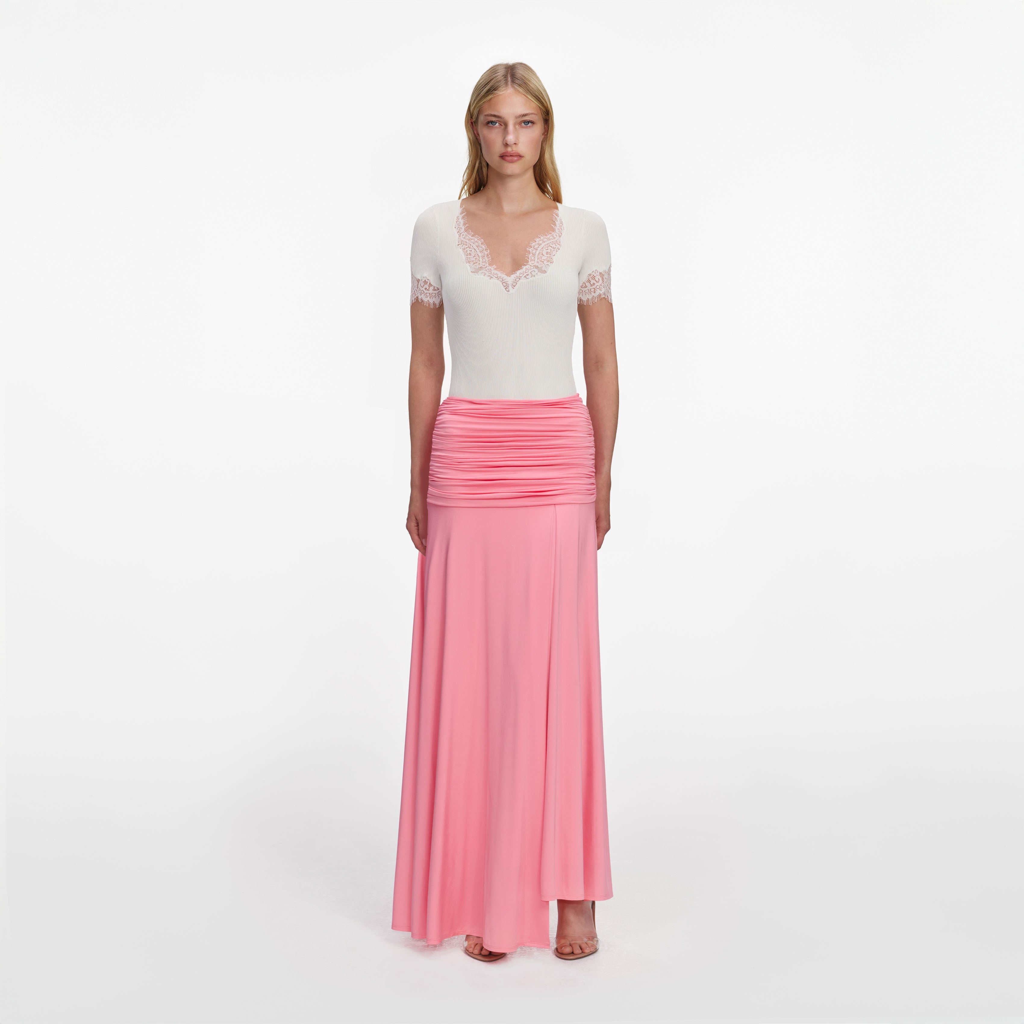 Pink Jersey Gathered Maxi Skirt – self-portrait-US