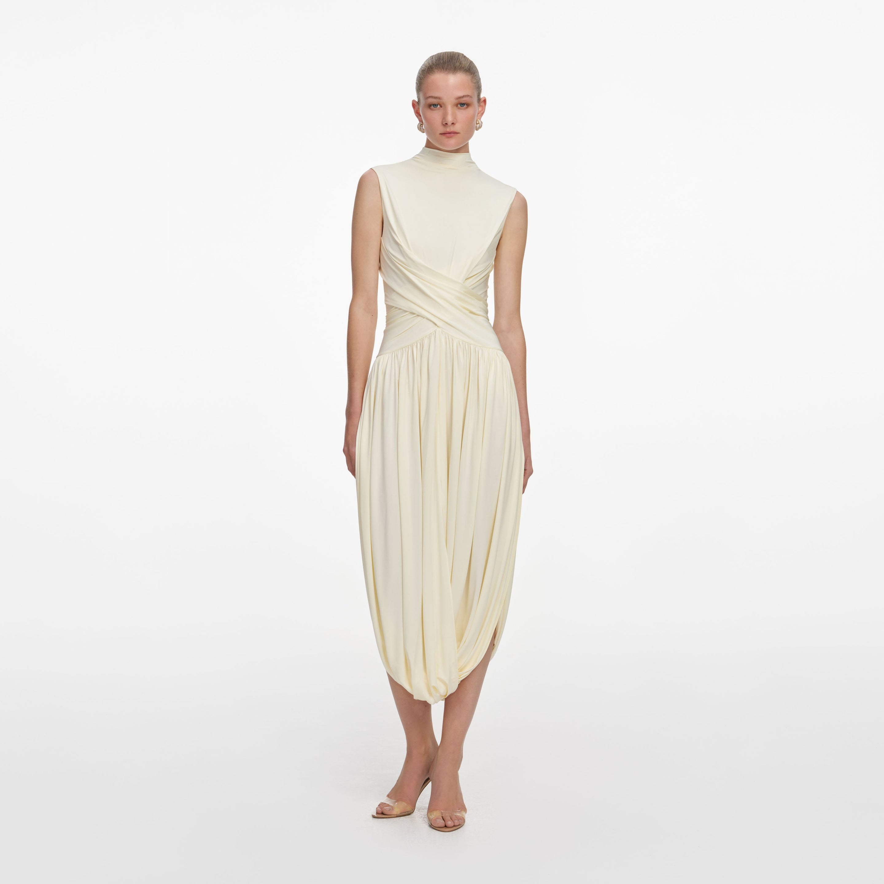sun gleam jersey midi dress self-portrait - Yellow Jersey Wrap Midi Dress
