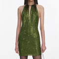 Olive Rhinestone Mini Dress