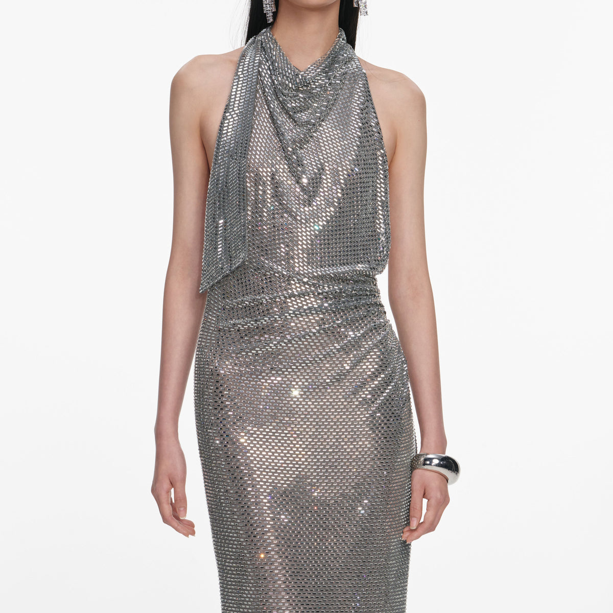 Self-Portrait Women's Rhinestone Draped Maxi Dress - Grey