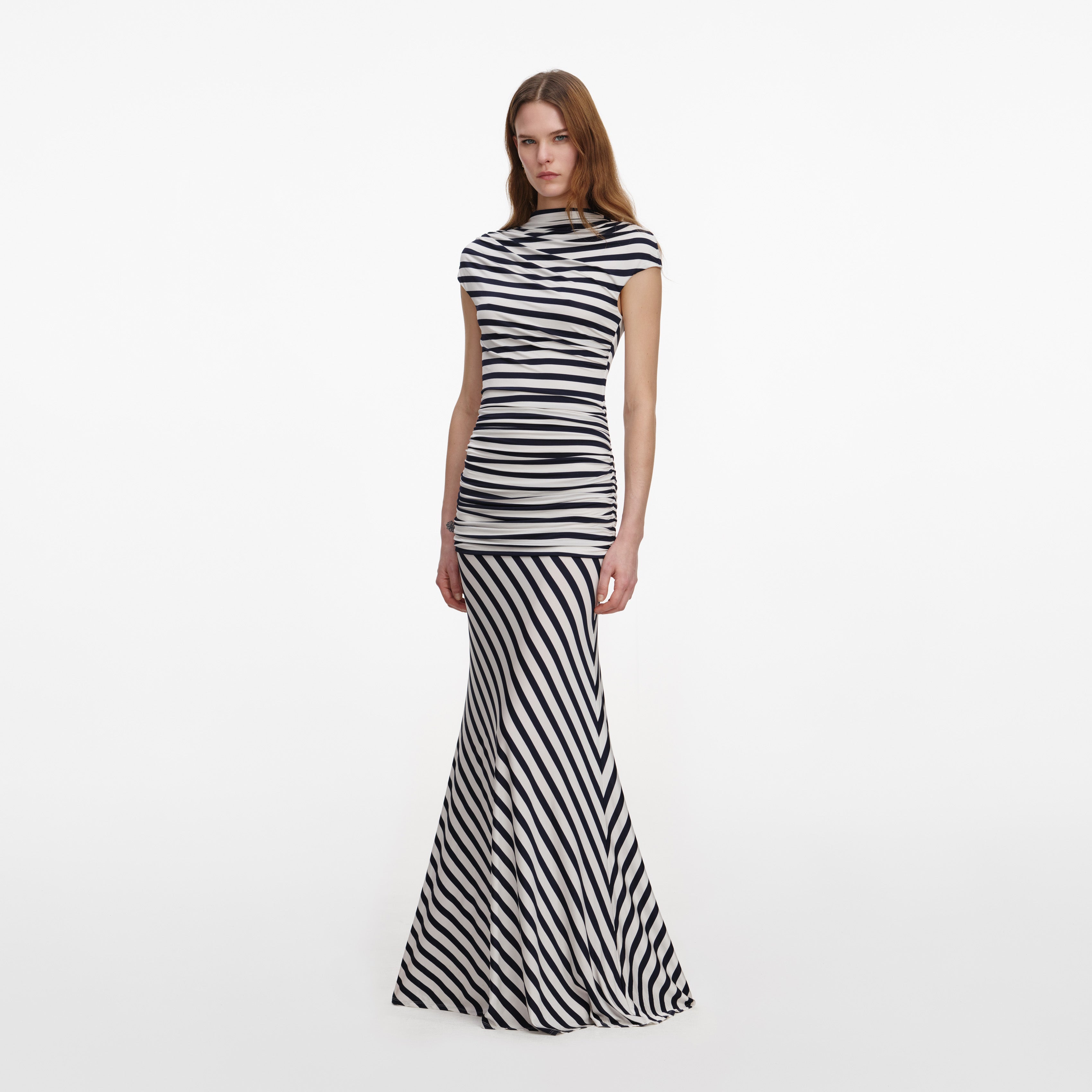 Navy Stripe Jersey Maxi Dress