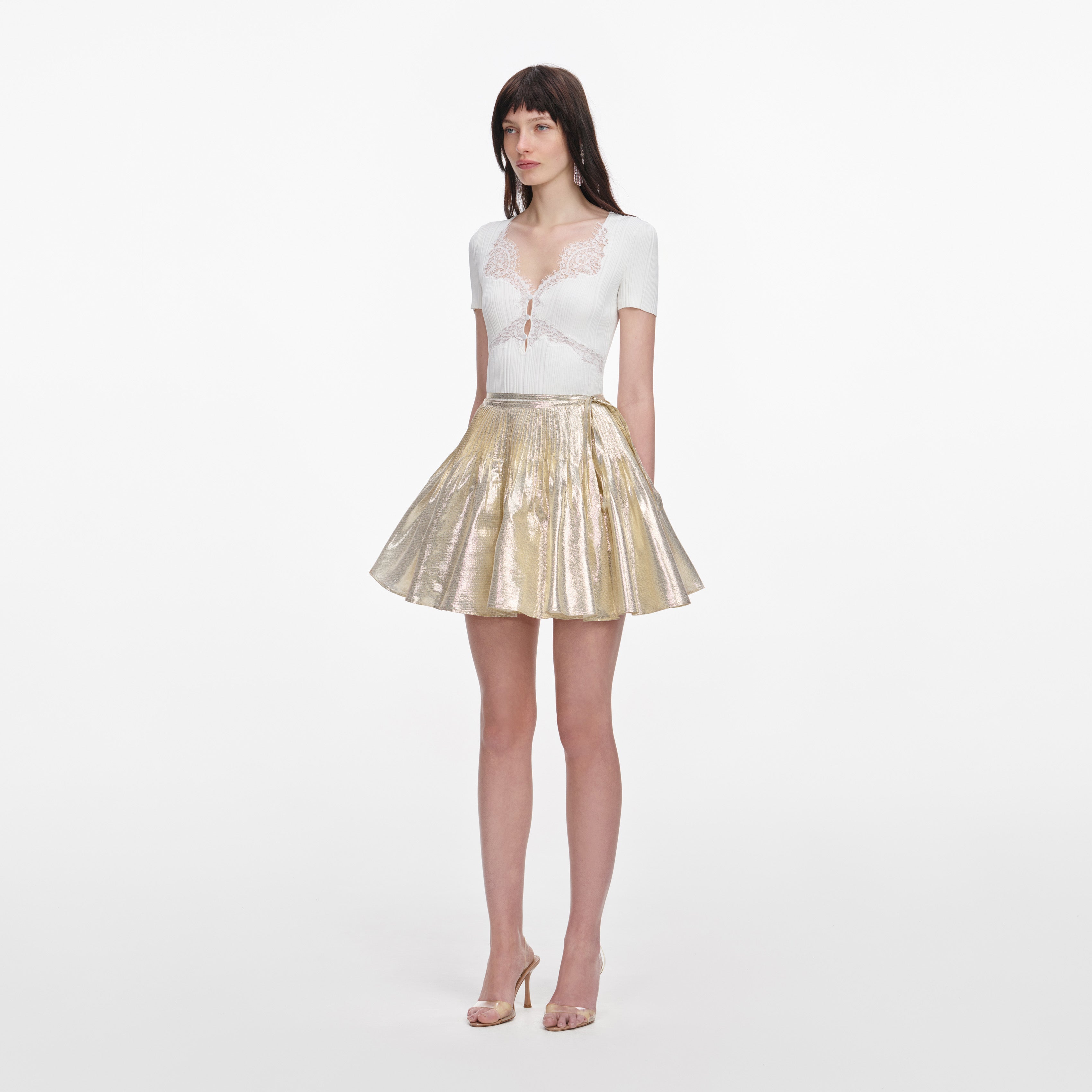 White Lace Trim Knit Top